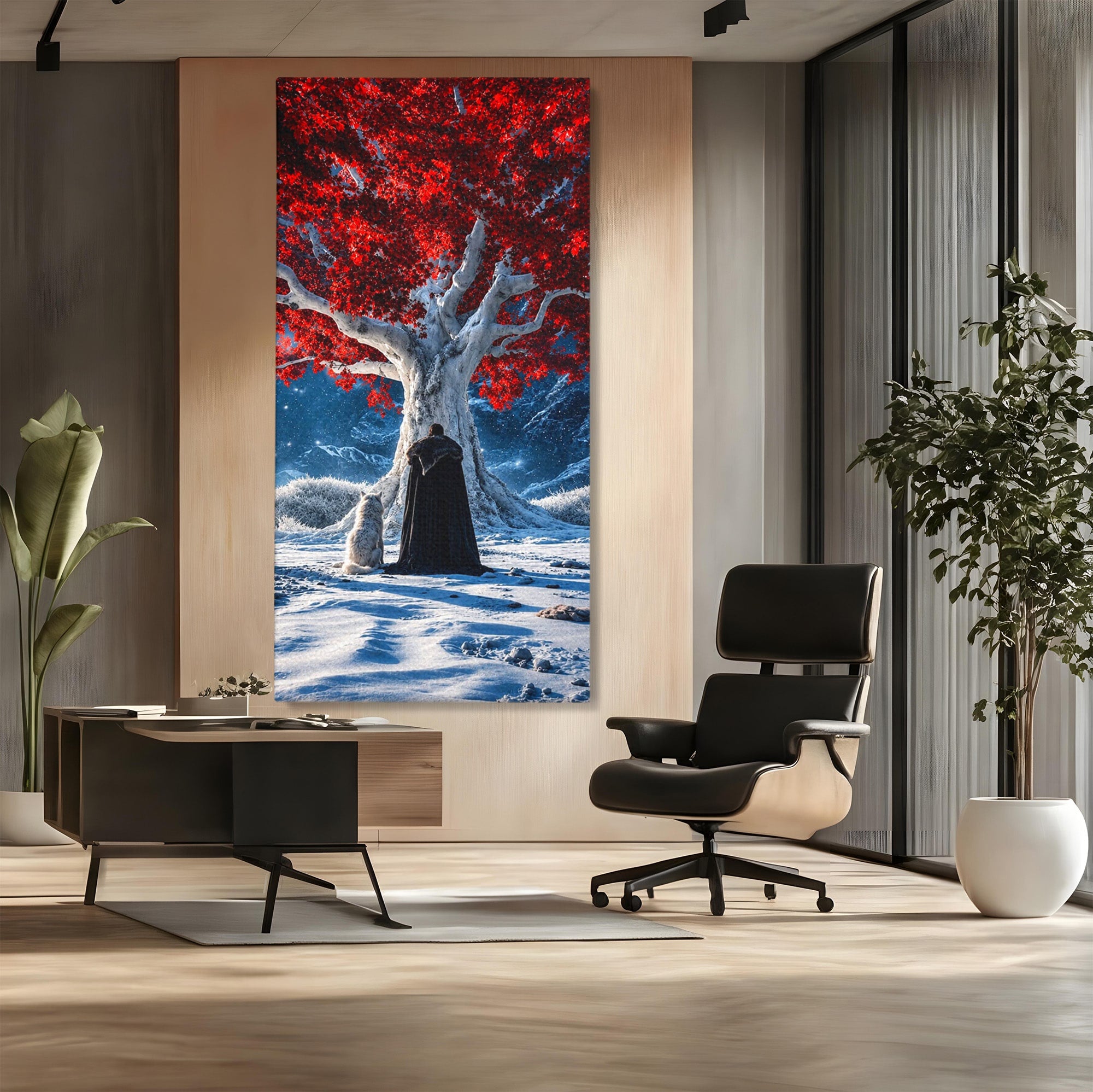 Tablou Canvas Premium LuxCanva® PI1193, Arborele Rosu, Copac, Iarna, Fantezie, Protector, Living, Culori Vibrante