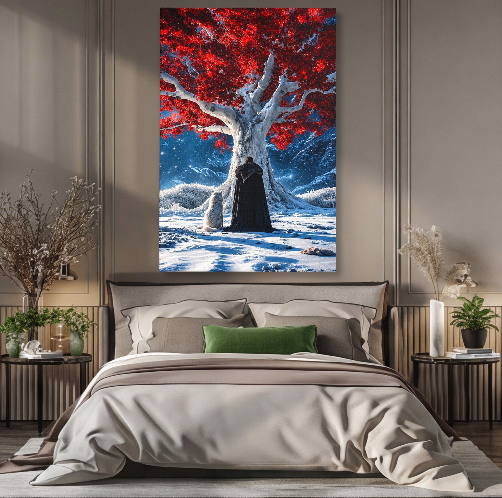 Tablou Canvas Premium LuxCanva® PI1193, Arborele Rosu, Copac, Iarna, Fantezie, Protector, Living, Culori Vibrante