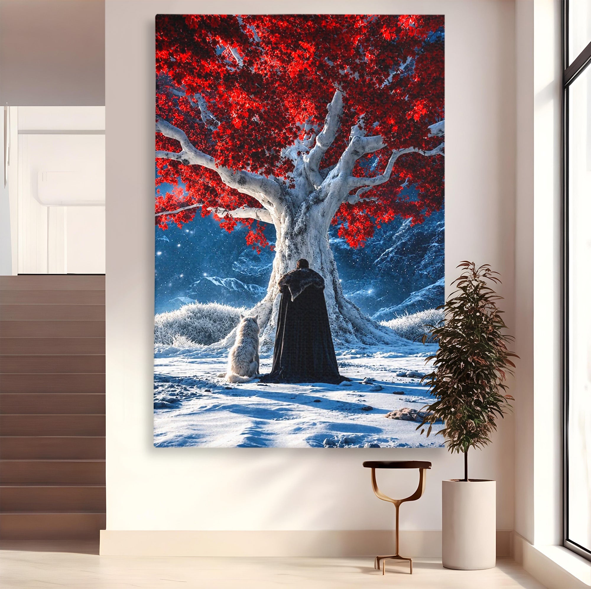 Tablou Canvas Premium LuxCanva® PI1193, Arborele Rosu, Copac, Iarna, Fantezie, Protector, Living, Culori Vibrante