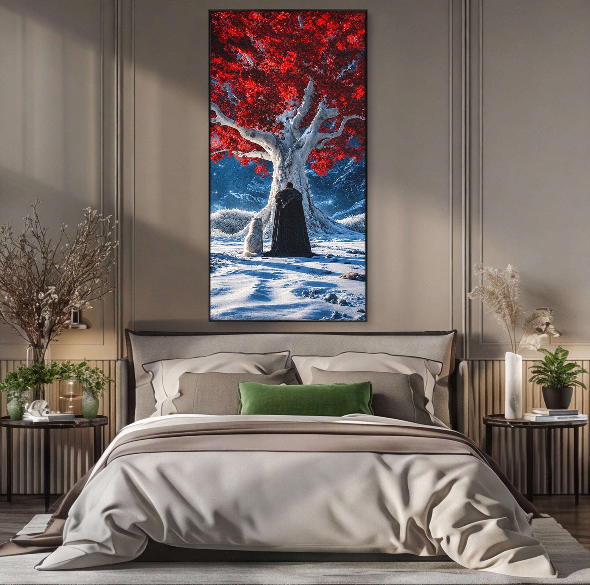 Tablou Canvas Premium LuxCanva® PI1193, Arborele Rosu, Copac, Iarna, Fantezie, Protector, Living, Culori Vibrante