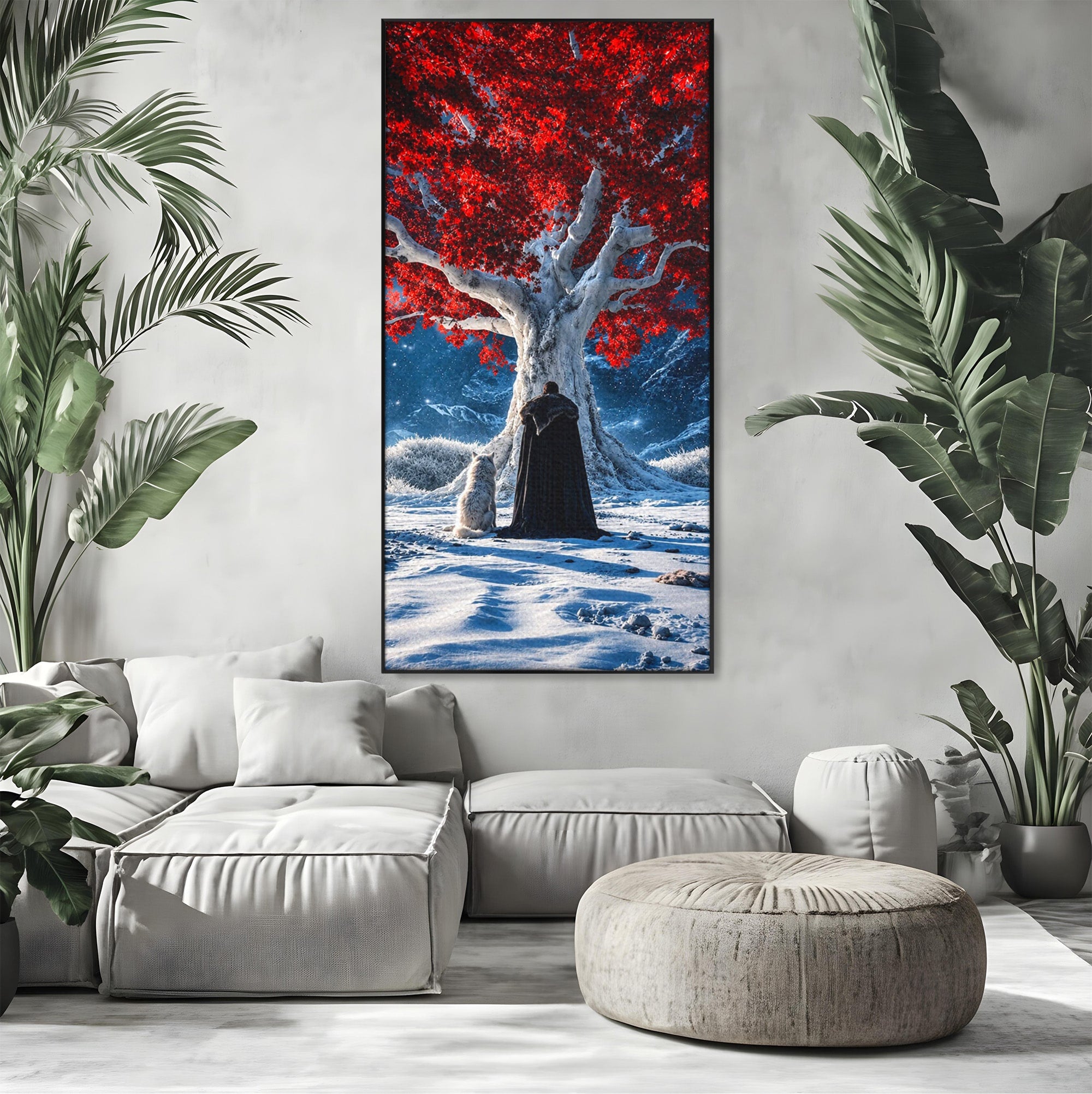 Tablou Canvas Premium LuxCanva® PI1193, Arborele Rosu, Copac, Iarna, Fantezie, Protector, Living, Culori Vibrante