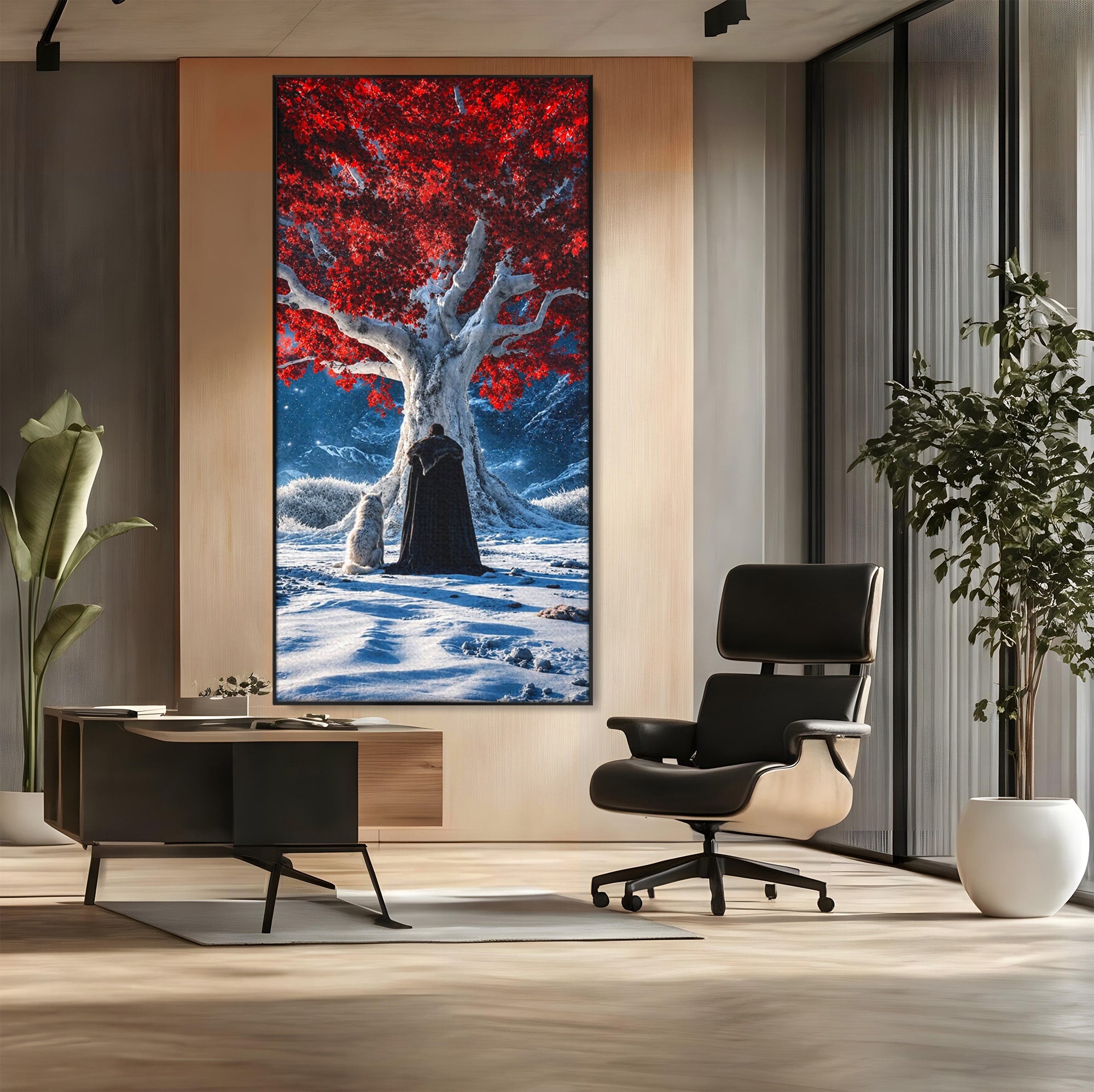 Tablou Canvas Premium LuxCanva® PI1193, Arborele Rosu, Copac, Iarna, Fantezie, Protector, Living, Culori Vibrante