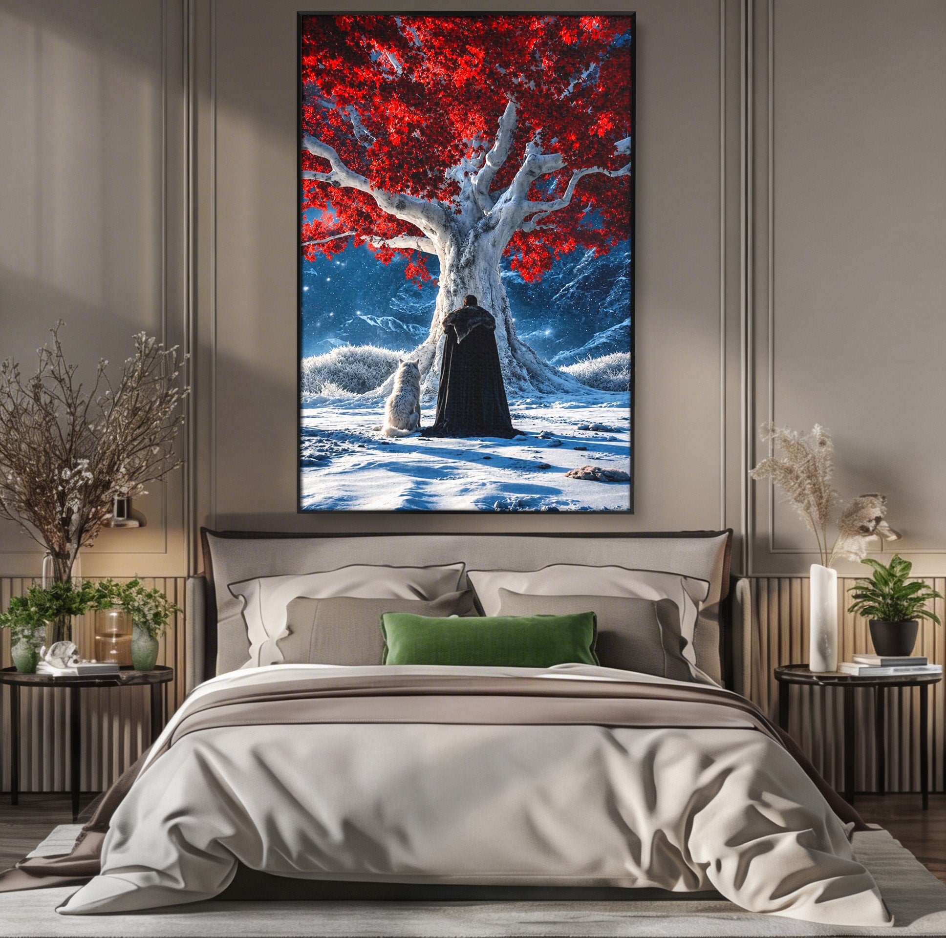 Tablou Canvas Premium LuxCanva® PI1193, Arborele Rosu, Copac, Iarna, Fantezie, Protector, Living, Culori Vibrante