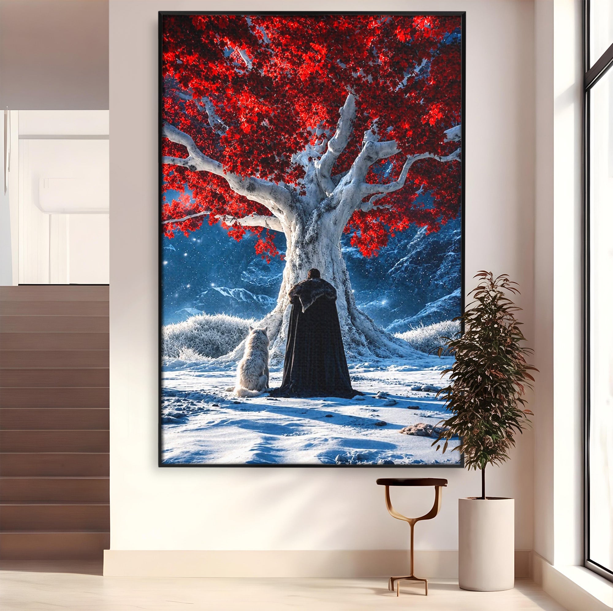 Tablou Canvas Premium LuxCanva® PI1193, Arborele Rosu, Copac, Iarna, Fantezie, Protector, Living, Culori Vibrante