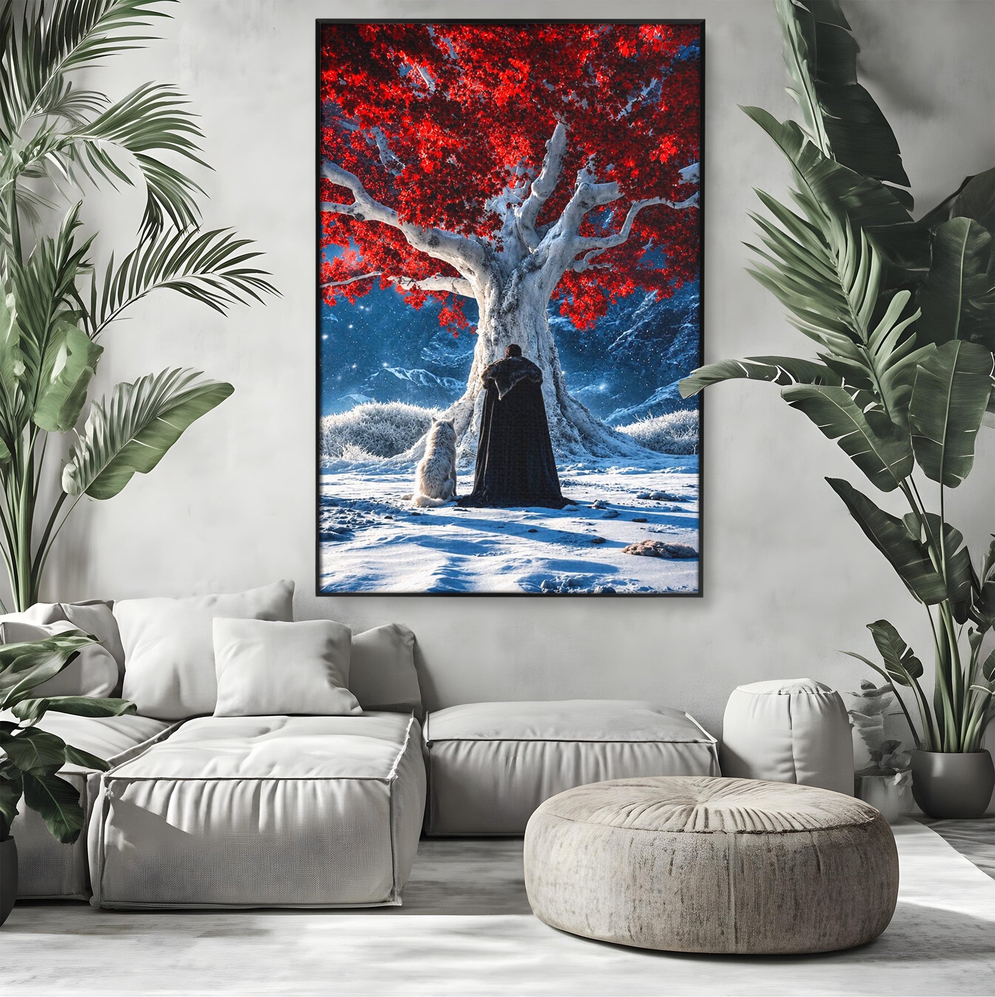 Tablou Canvas Premium LuxCanva® PI1193, Arborele Rosu, Copac, Iarna, Fantezie, Protector, Living, Culori Vibrante