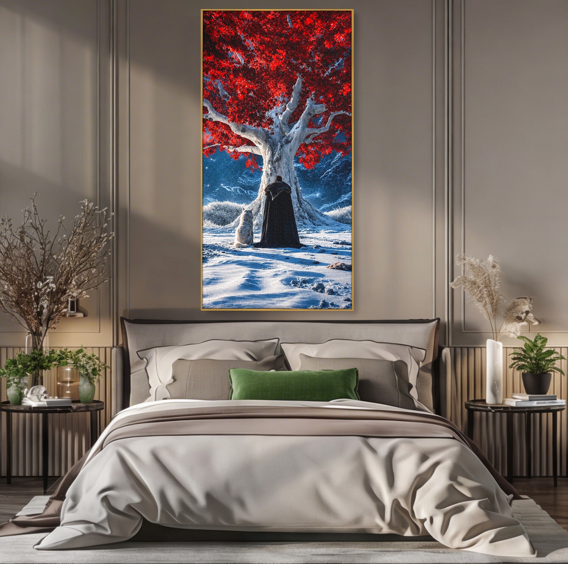 Tablou Canvas Premium LuxCanva® PI1193, Arborele Rosu, Copac, Iarna, Fantezie, Protector, Living, Culori Vibrante
