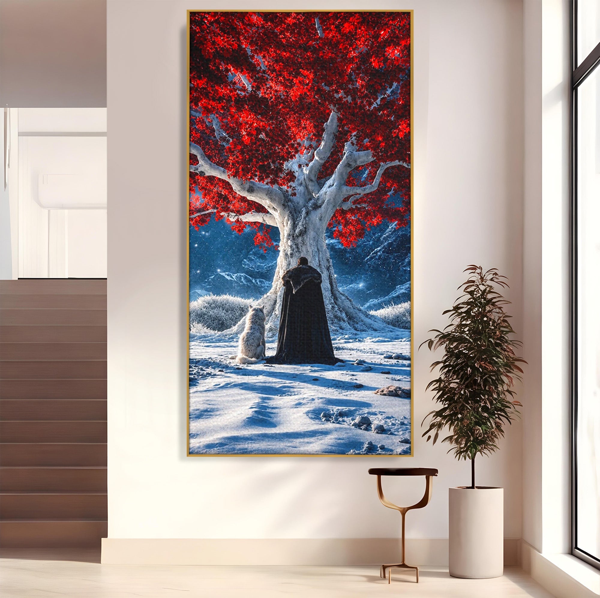 Tablou Canvas Premium LuxCanva® PI1193, Arborele Rosu, Copac, Iarna, Fantezie, Protector, Living, Culori Vibrante