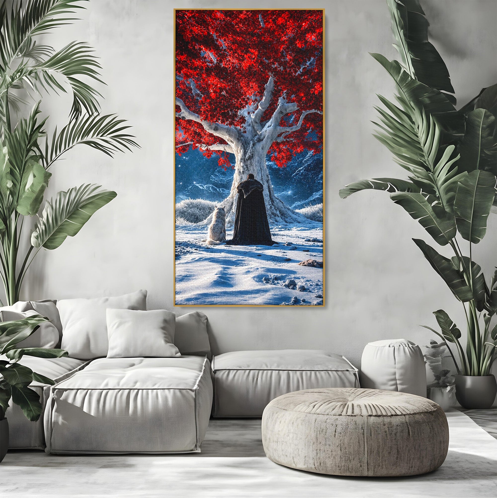 Tablou Canvas Premium LuxCanva® PI1193, Arborele Rosu, Copac, Iarna, Fantezie, Protector, Living, Culori Vibrante