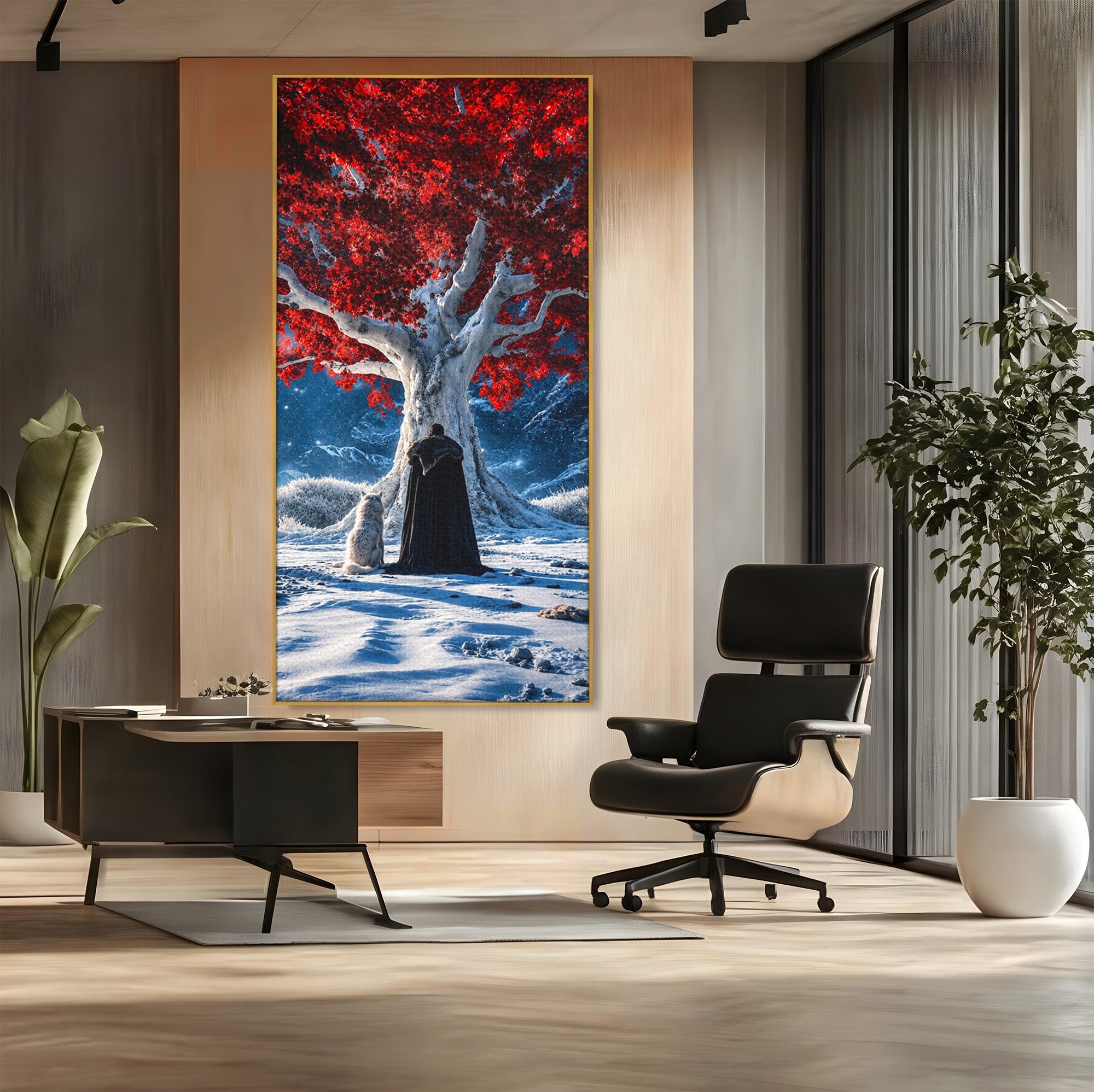 Tablou Canvas Premium LuxCanva® PI1193, Arborele Rosu, Copac, Iarna, Fantezie, Protector, Living, Culori Vibrante