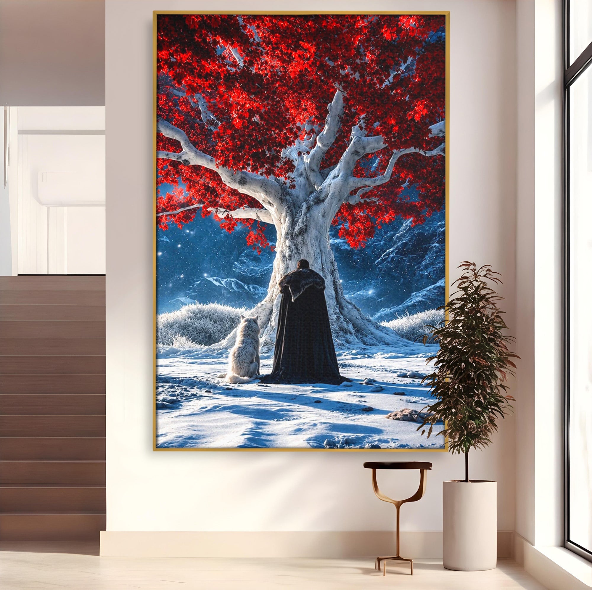 Tablou Canvas Premium LuxCanva® PI1193, Arborele Rosu, Copac, Iarna, Fantezie, Protector, Living, Culori Vibrante