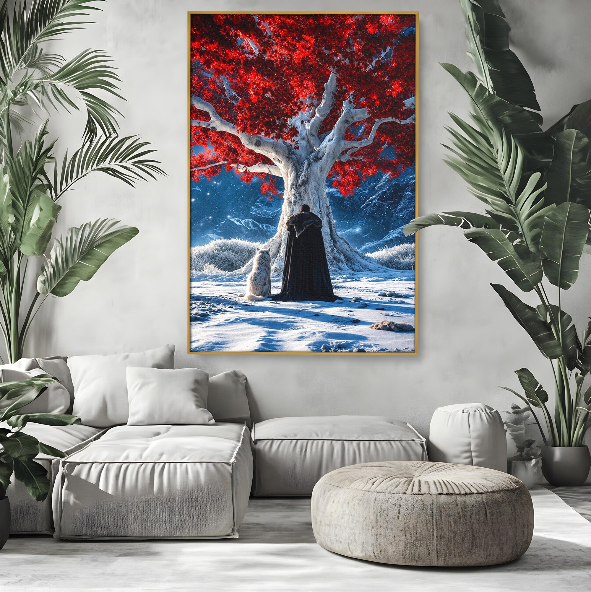 Tablou Canvas Premium LuxCanva® PI1193, Arborele Rosu, Copac, Iarna, Fantezie, Protector, Living, Culori Vibrante