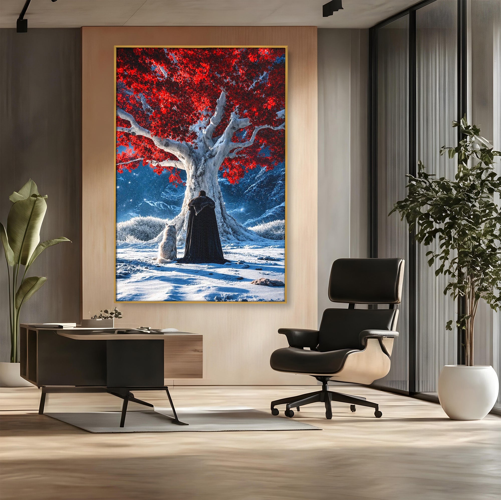Tablou Canvas Premium LuxCanva® PI1193, Arborele Rosu, Copac, Iarna, Fantezie, Protector, Living, Culori Vibrante