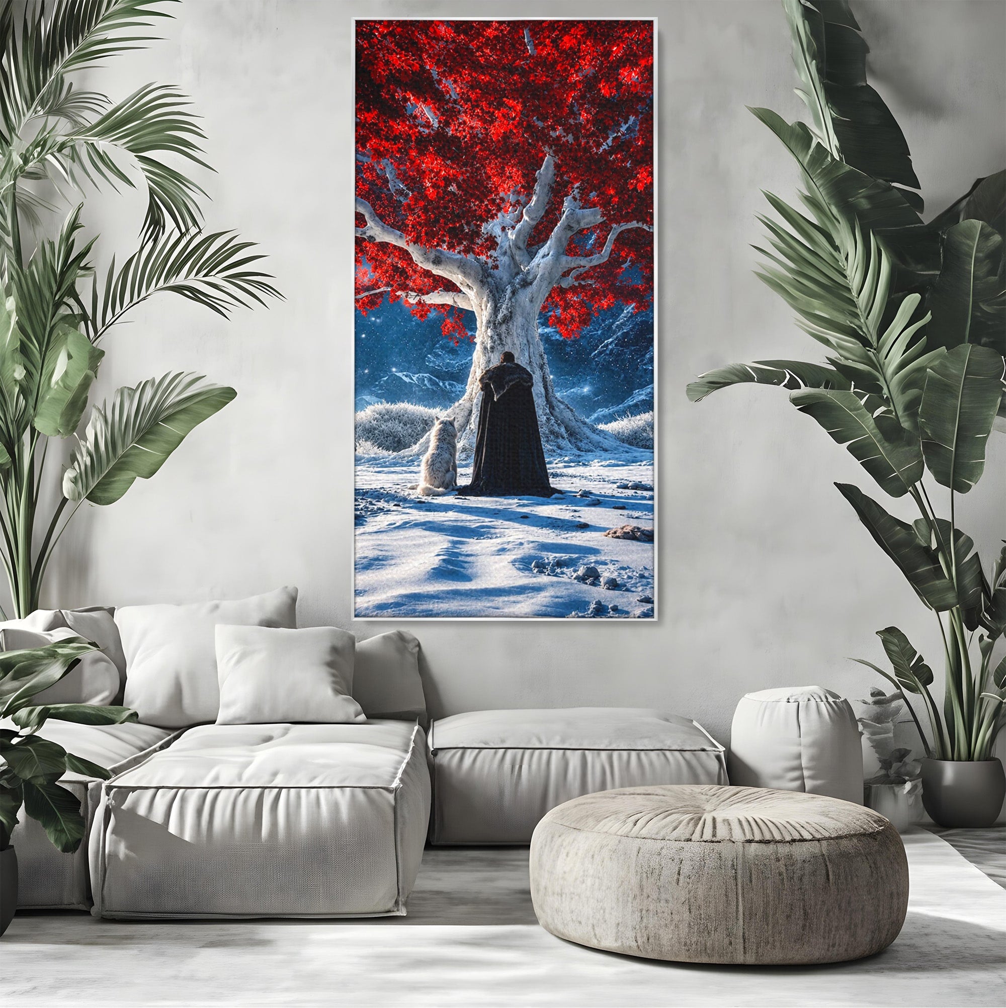 Tablou Canvas Premium LuxCanva® PI1193, Arborele Rosu, Copac, Iarna, Fantezie, Protector, Living, Culori Vibrante