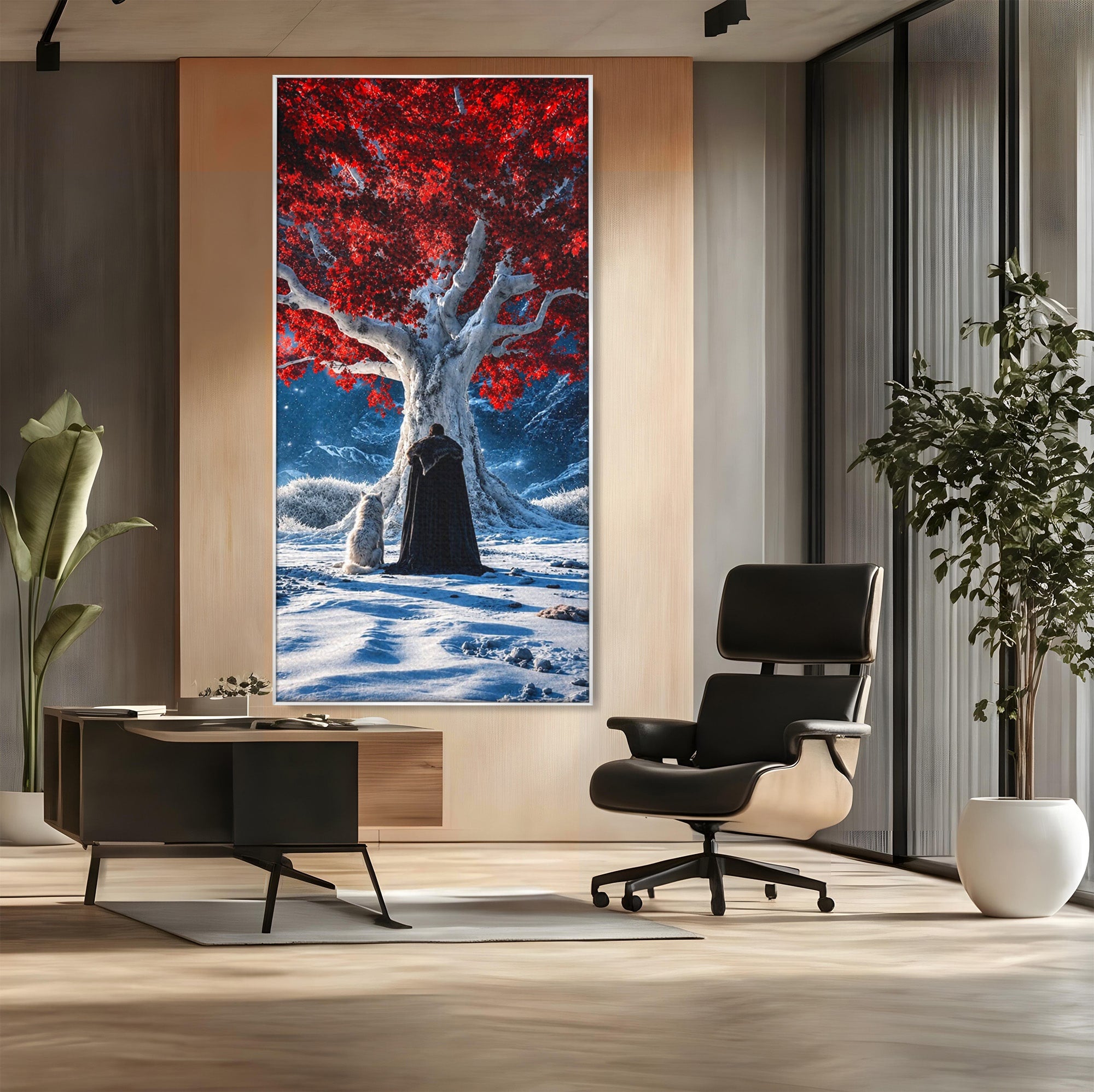 Tablou Canvas Premium LuxCanva® PI1193, Arborele Rosu, Copac, Iarna, Fantezie, Protector, Living, Culori Vibrante