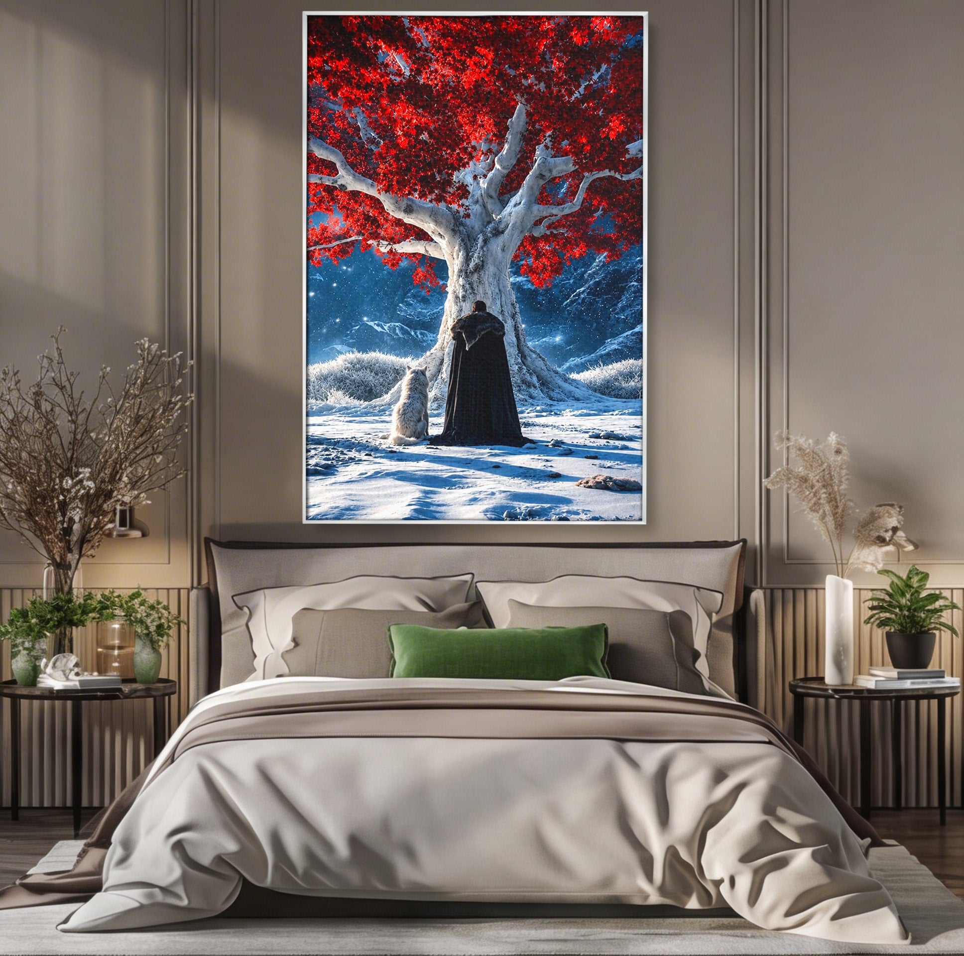 Tablou Canvas Premium LuxCanva® PI1193, Arborele Rosu, Copac, Iarna, Fantezie, Protector, Living, Culori Vibrante