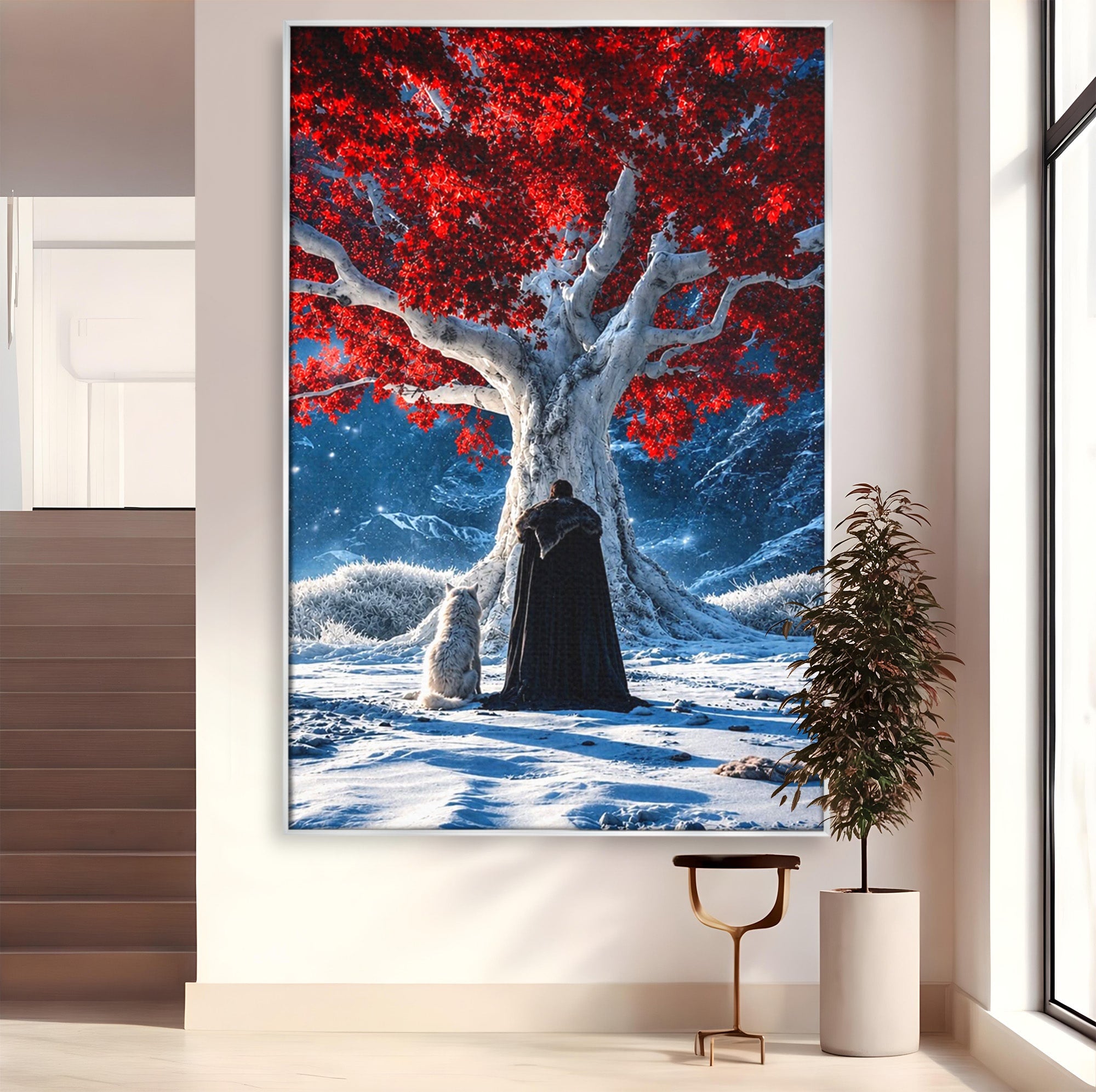 Tablou Canvas Premium LuxCanva® PI1193, Arborele Rosu, Copac, Iarna, Fantezie, Protector, Living, Culori Vibrante