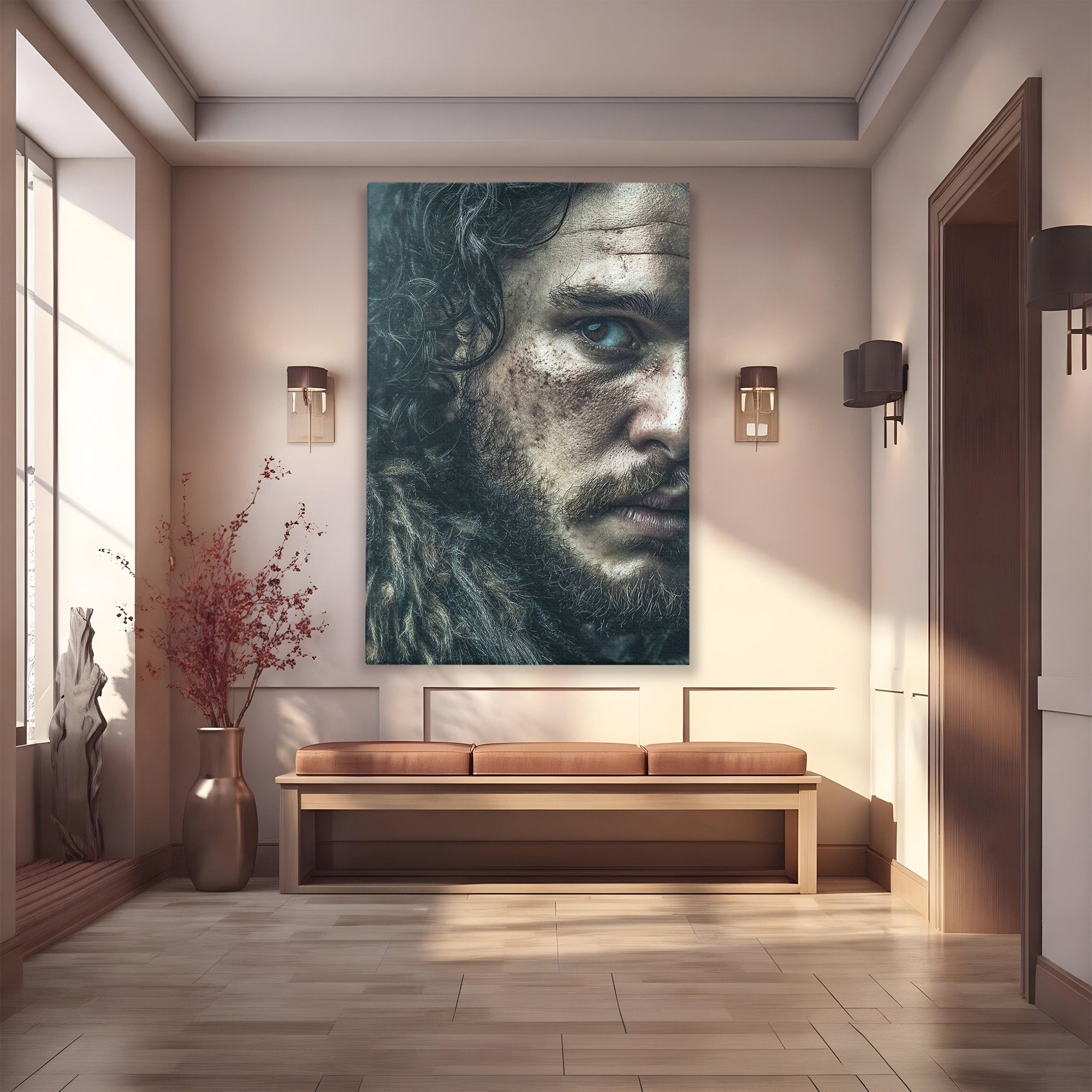 Tablou Canvas Premium LuxCanva® PI1200, Privirea lui Snow, Chip, Razboinic, Nordic, Mister, Intensitate, Living, Dormitor, Culori Vibrante