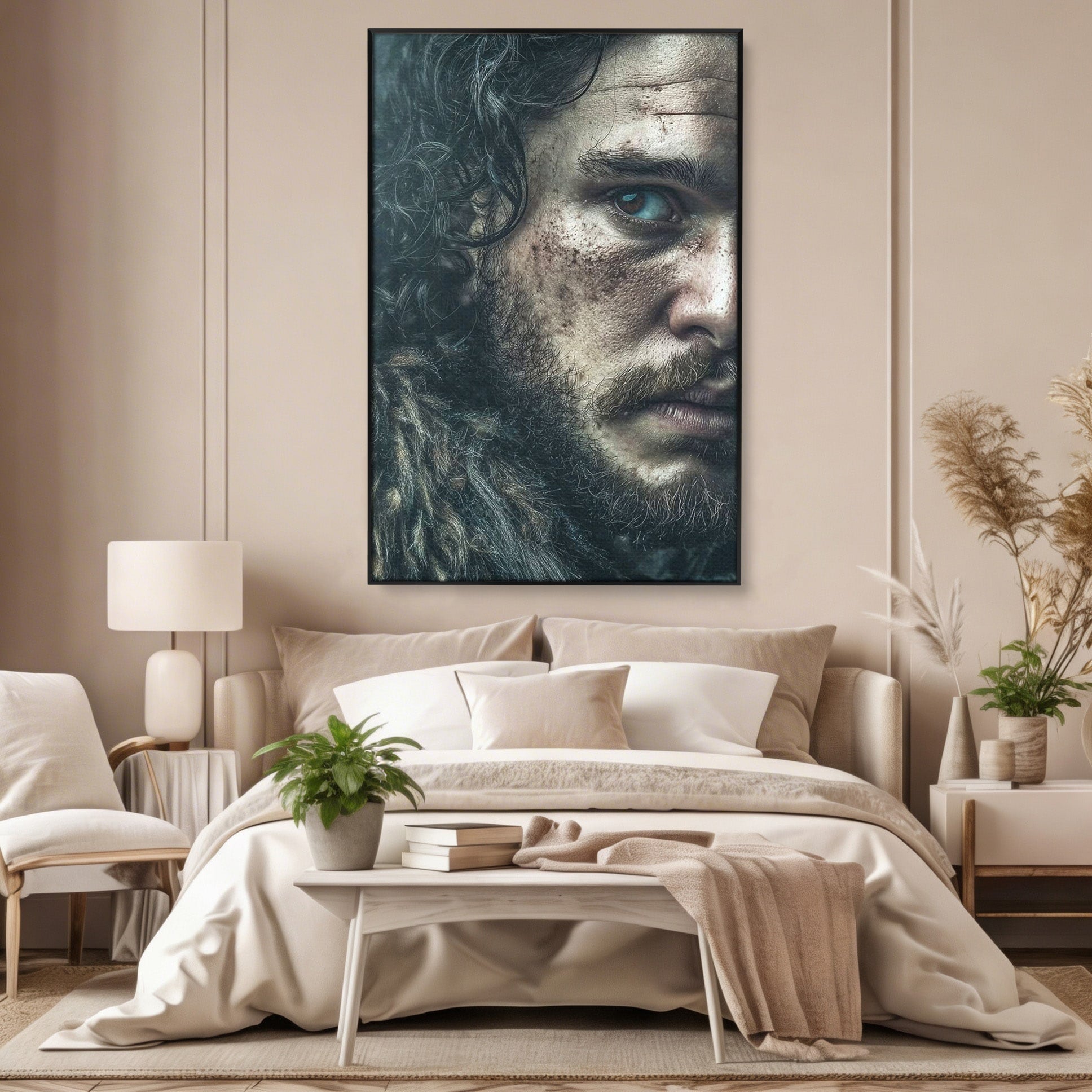 Tablou Canvas Premium LuxCanva® PI1200, Privirea lui Snow, Chip, Razboinic, Nordic, Mister, Intensitate, Living, Dormitor, Culori Vibrante
