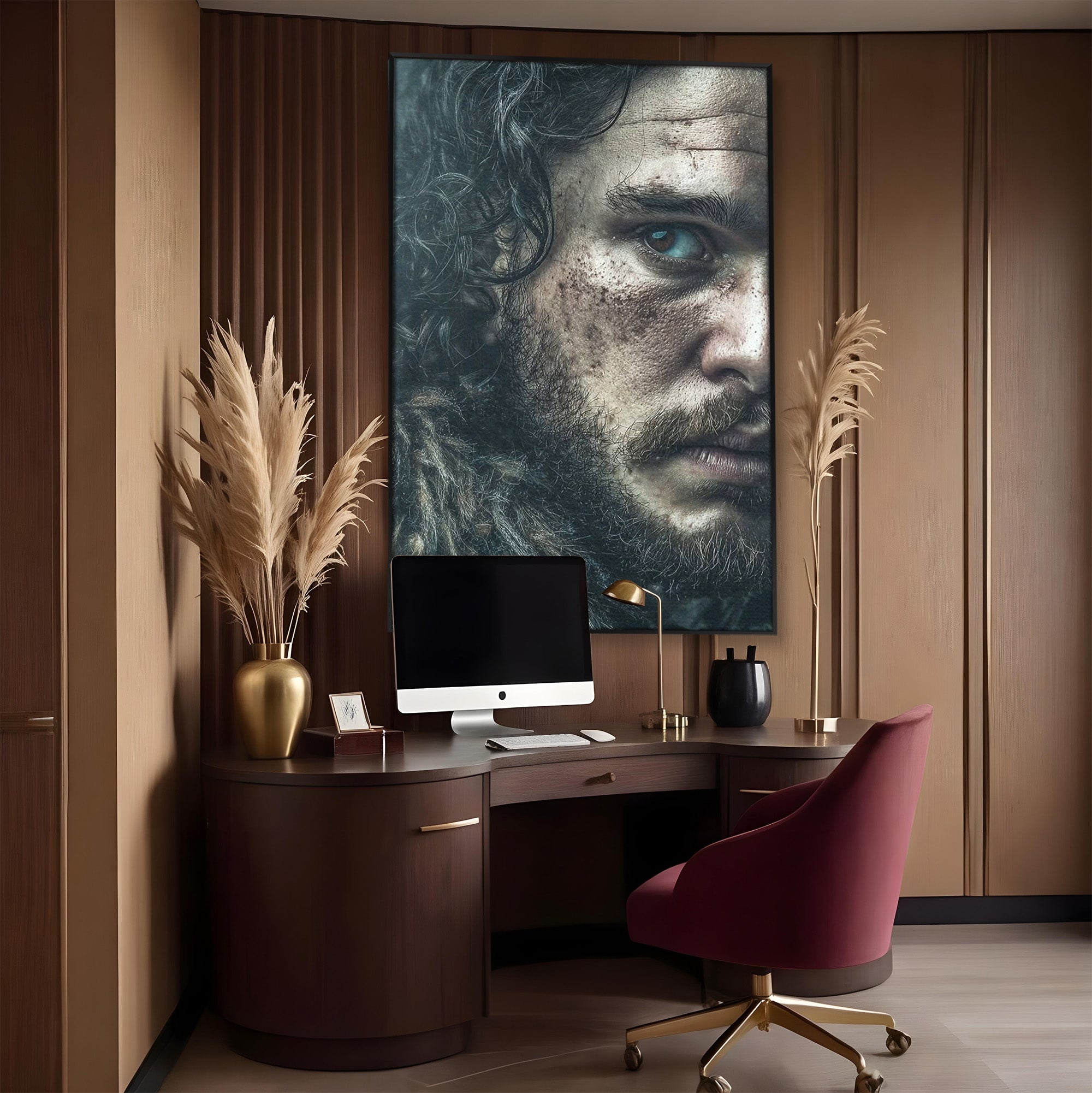 Tablou Canvas Premium LuxCanva® PI1200, Privirea lui Snow, Chip, Razboinic, Nordic, Mister, Intensitate, Living, Dormitor, Culori Vibrante
