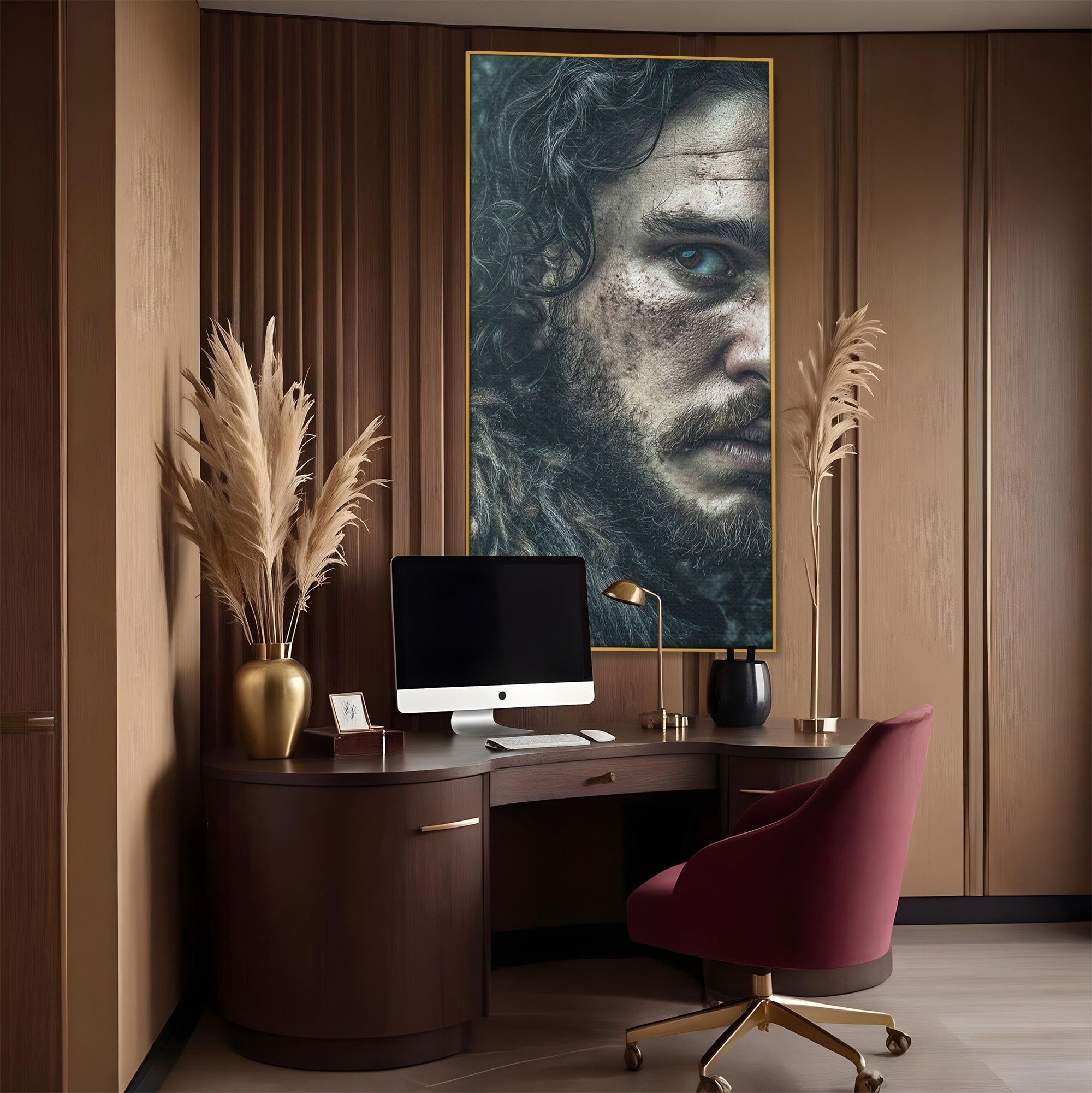 Tablou Canvas Premium LuxCanva® PI1200, Privirea lui Snow, Chip, Razboinic, Nordic, Mister, Intensitate, Living, Dormitor, Culori Vibrante