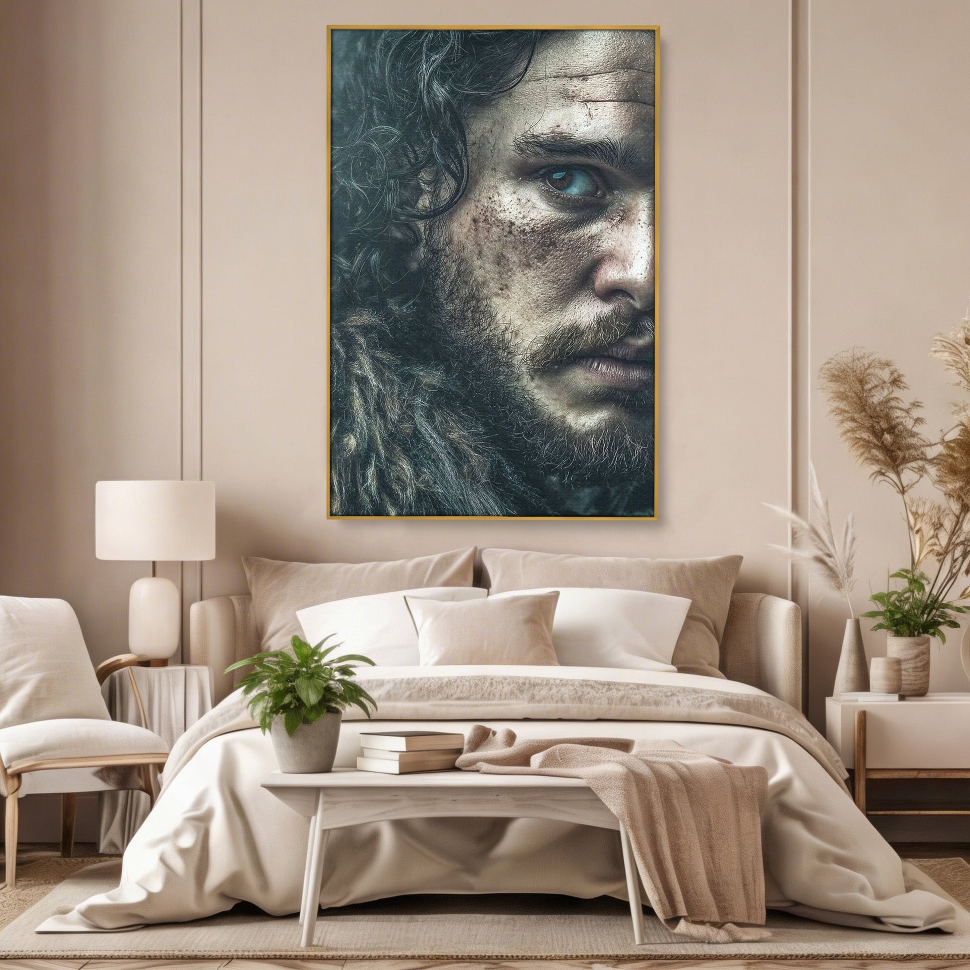 Tablou Canvas Premium LuxCanva® PI1200, Privirea lui Snow, Chip, Razboinic, Nordic, Mister, Intensitate, Living, Dormitor, Culori Vibrante