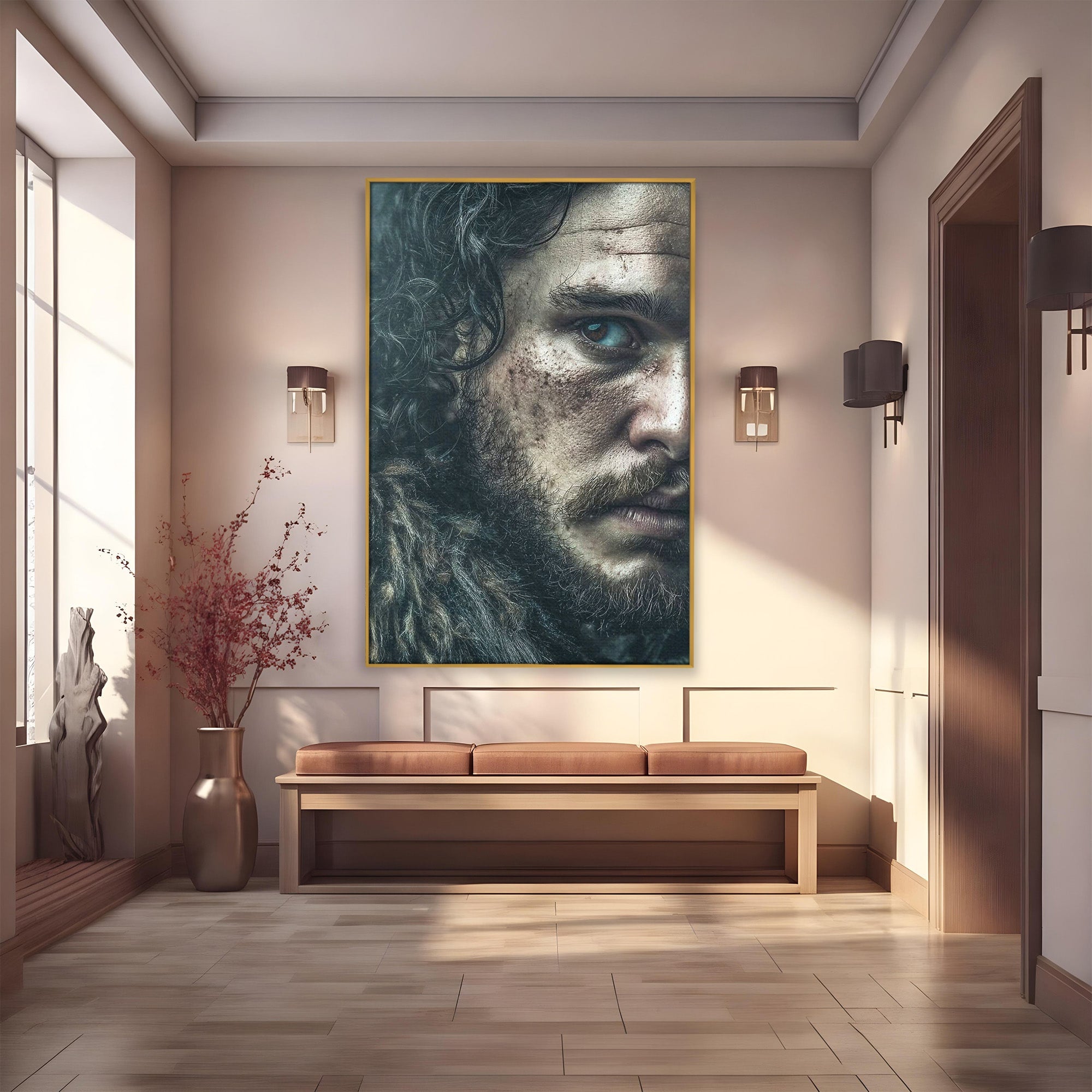 Tablou Canvas Premium LuxCanva® PI1200, Privirea lui Snow, Chip, Razboinic, Nordic, Mister, Intensitate, Living, Dormitor, Culori Vibrante