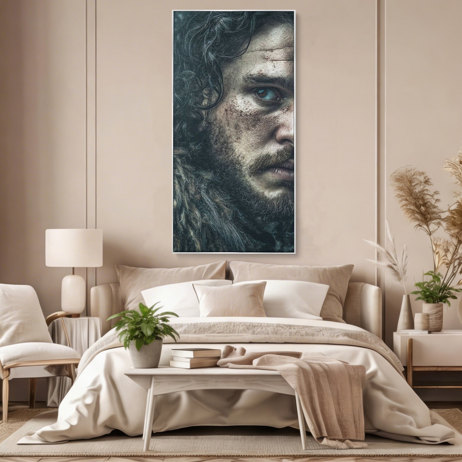 Tablou Canvas Premium LuxCanva® PI1200, Privirea lui Snow, Chip, Razboinic, Nordic, Mister, Intensitate, Living, Dormitor, Culori Vibrante