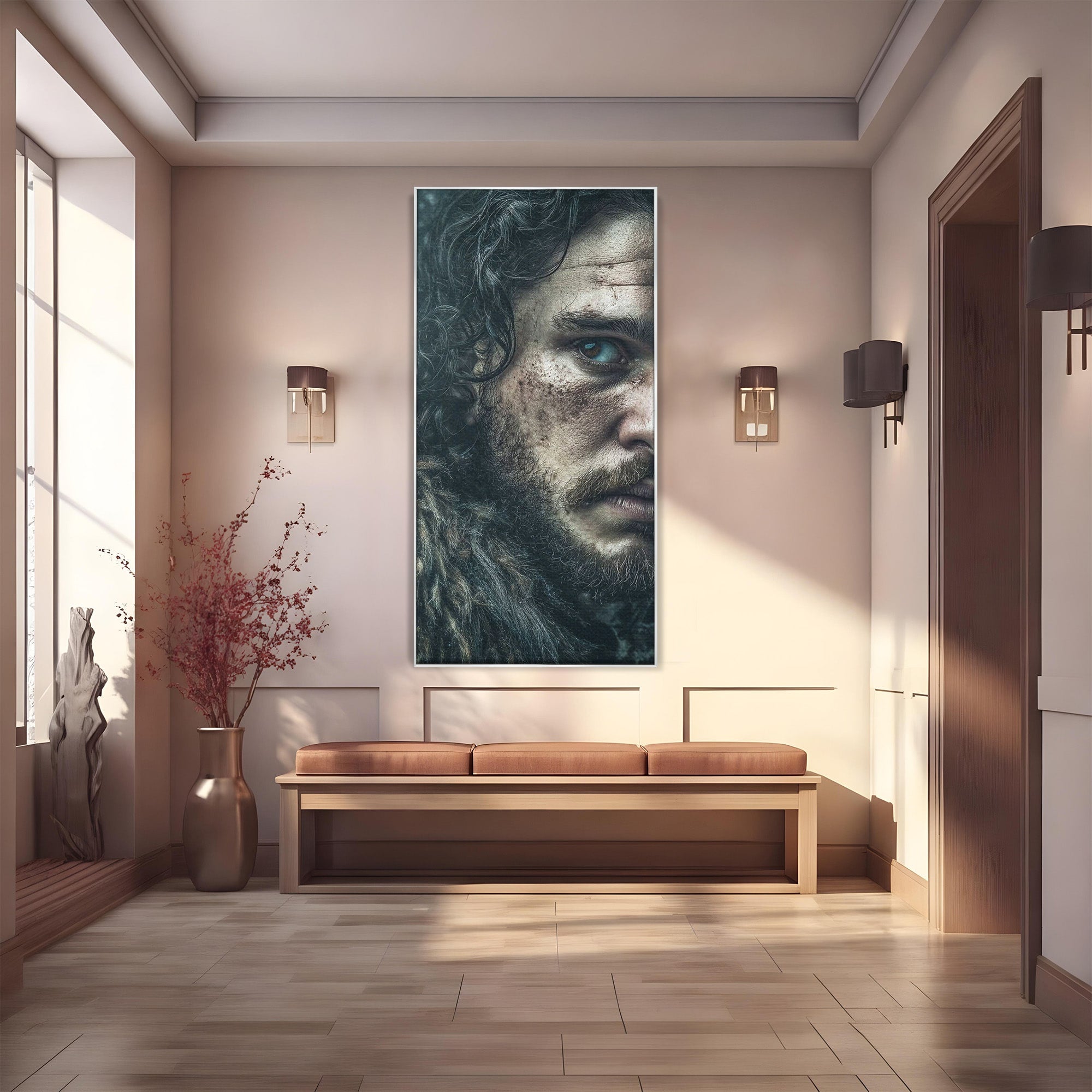 Tablou Canvas Premium LuxCanva® PI1200, Privirea lui Snow, Chip, Razboinic, Nordic, Mister, Intensitate, Living, Dormitor, Culori Vibrante