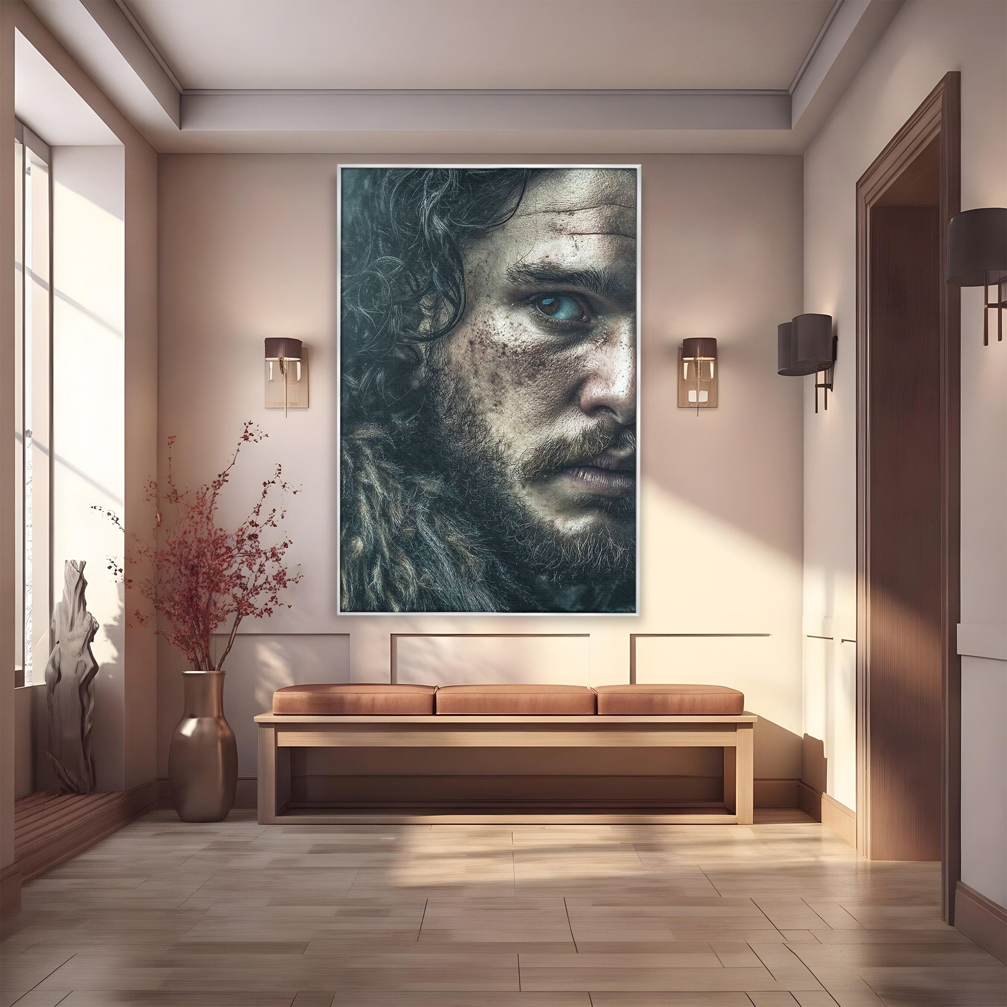 Tablou Canvas Premium LuxCanva® PI1200, Privirea lui Snow, Chip, Razboinic, Nordic, Mister, Intensitate, Living, Dormitor, Culori Vibrante
