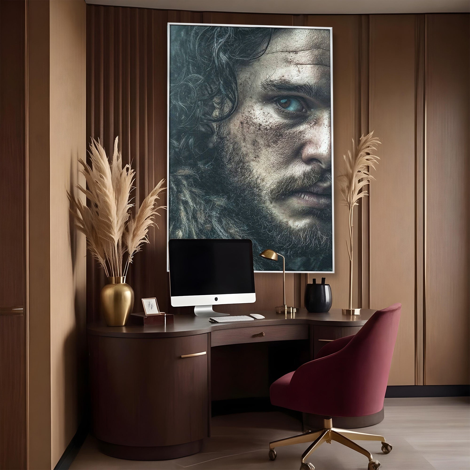 Tablou Canvas Premium LuxCanva® PI1200, Privirea lui Snow, Chip, Razboinic, Nordic, Mister, Intensitate, Living, Dormitor, Culori Vibrante