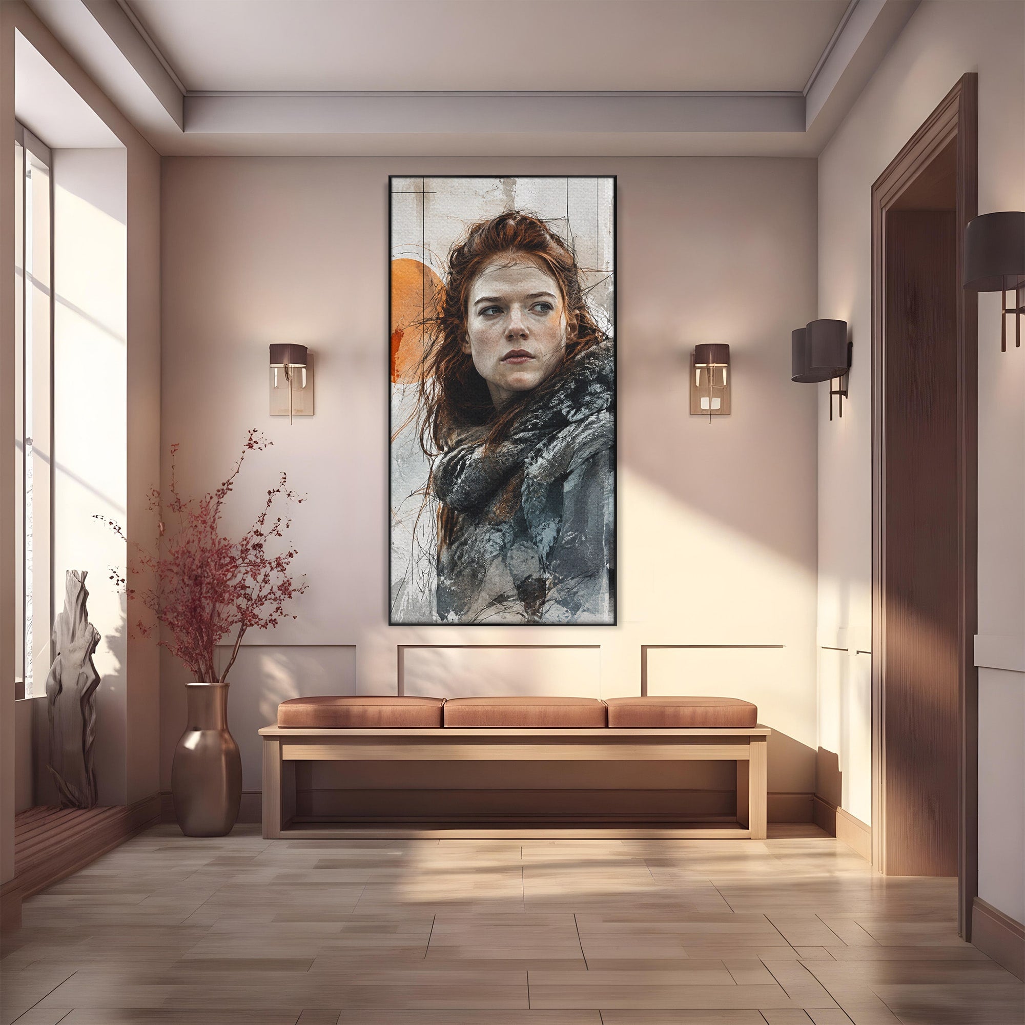 Tablou Canvas Premium LuxCanva® PI1201, Luptatoare cu Par Rosu, Portret, Femeie, Contemporan, Arta, Emotie, Living, Birou, Culori Vibrante