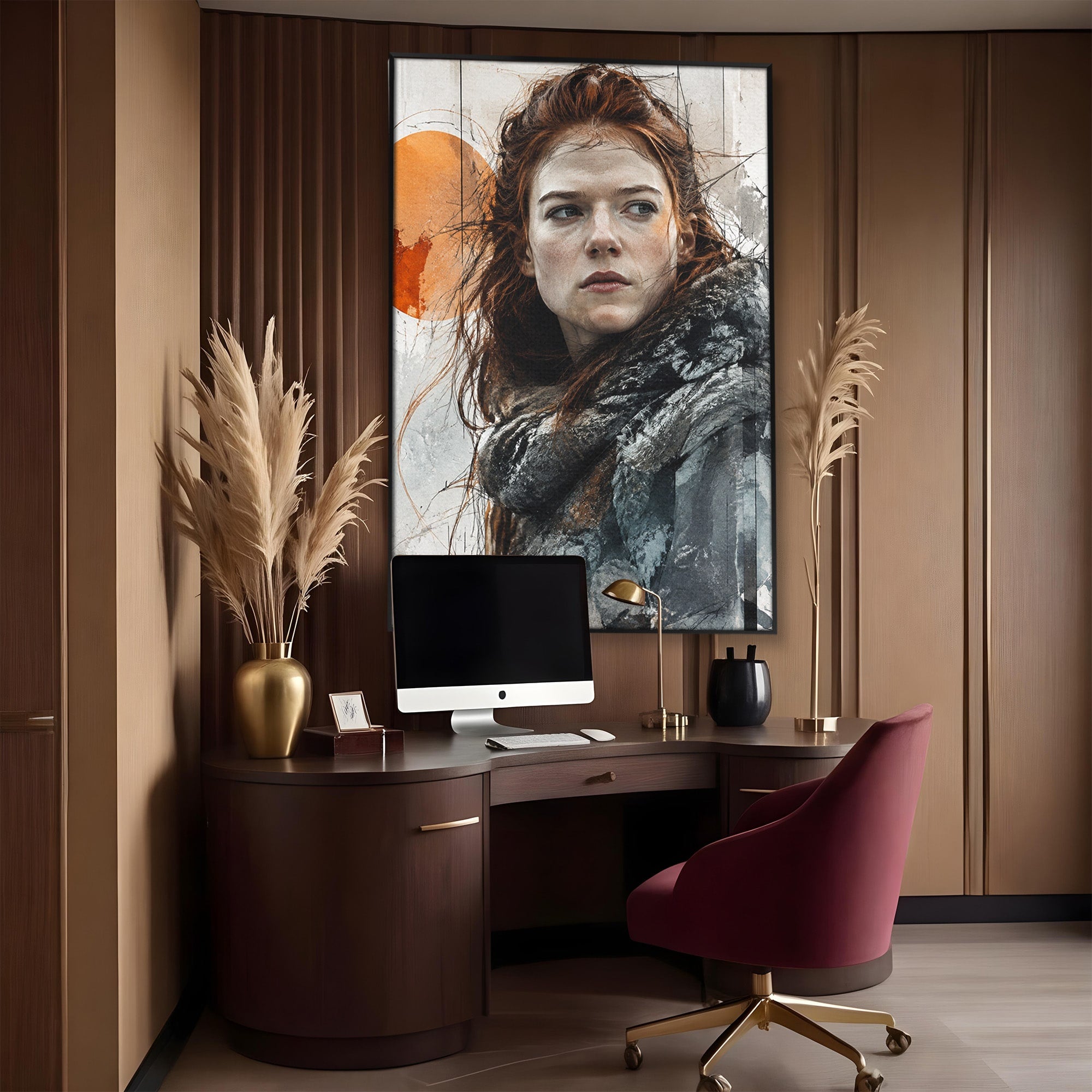 Tablou Canvas Premium LuxCanva® PI1201, Luptatoare cu Par Rosu, Portret, Femeie, Contemporan, Arta, Emotie, Living, Birou, Culori Vibrante