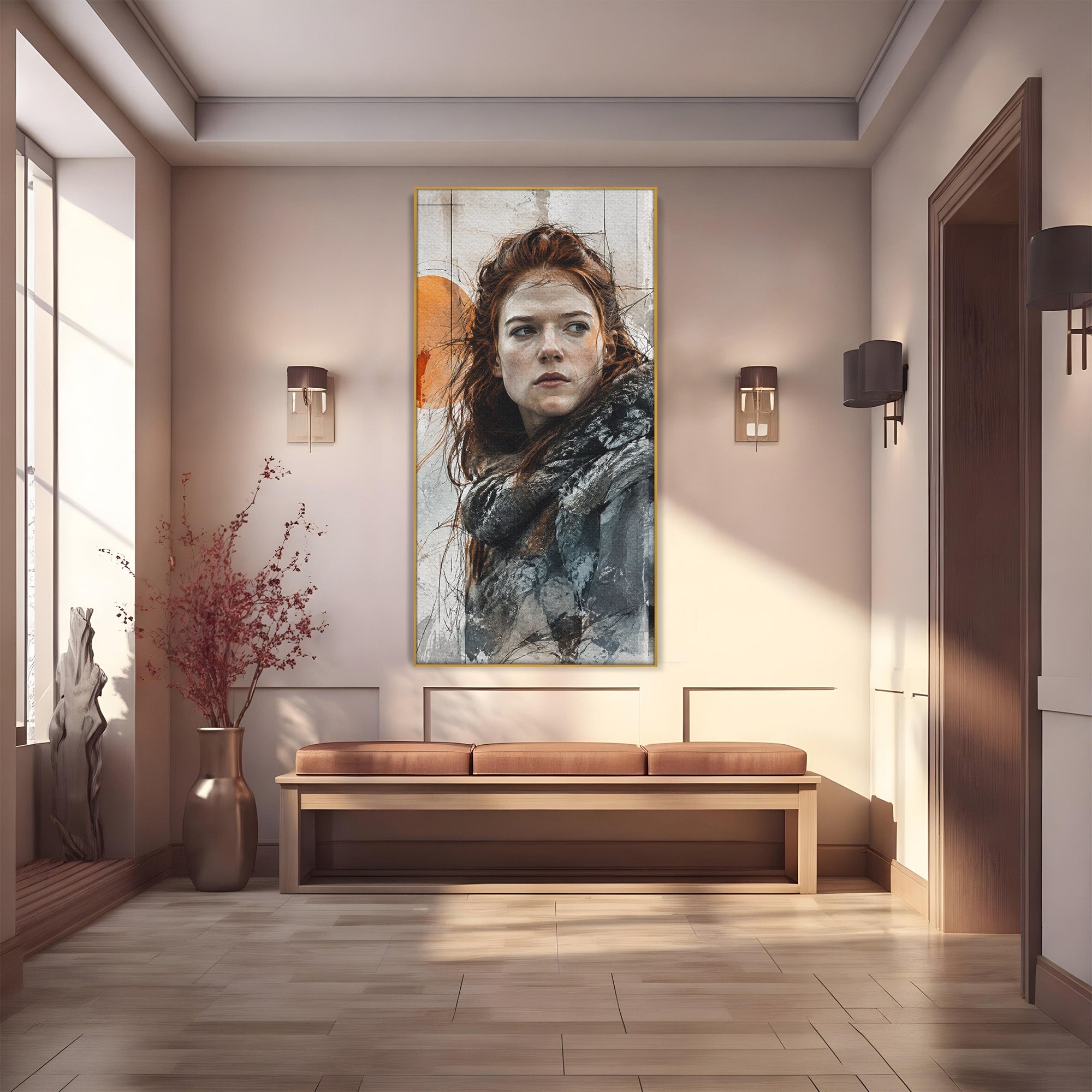 Tablou Canvas Premium LuxCanva® PI1201, Luptatoare cu Par Rosu, Portret, Femeie, Contemporan, Arta, Emotie, Living, Birou, Culori Vibrante