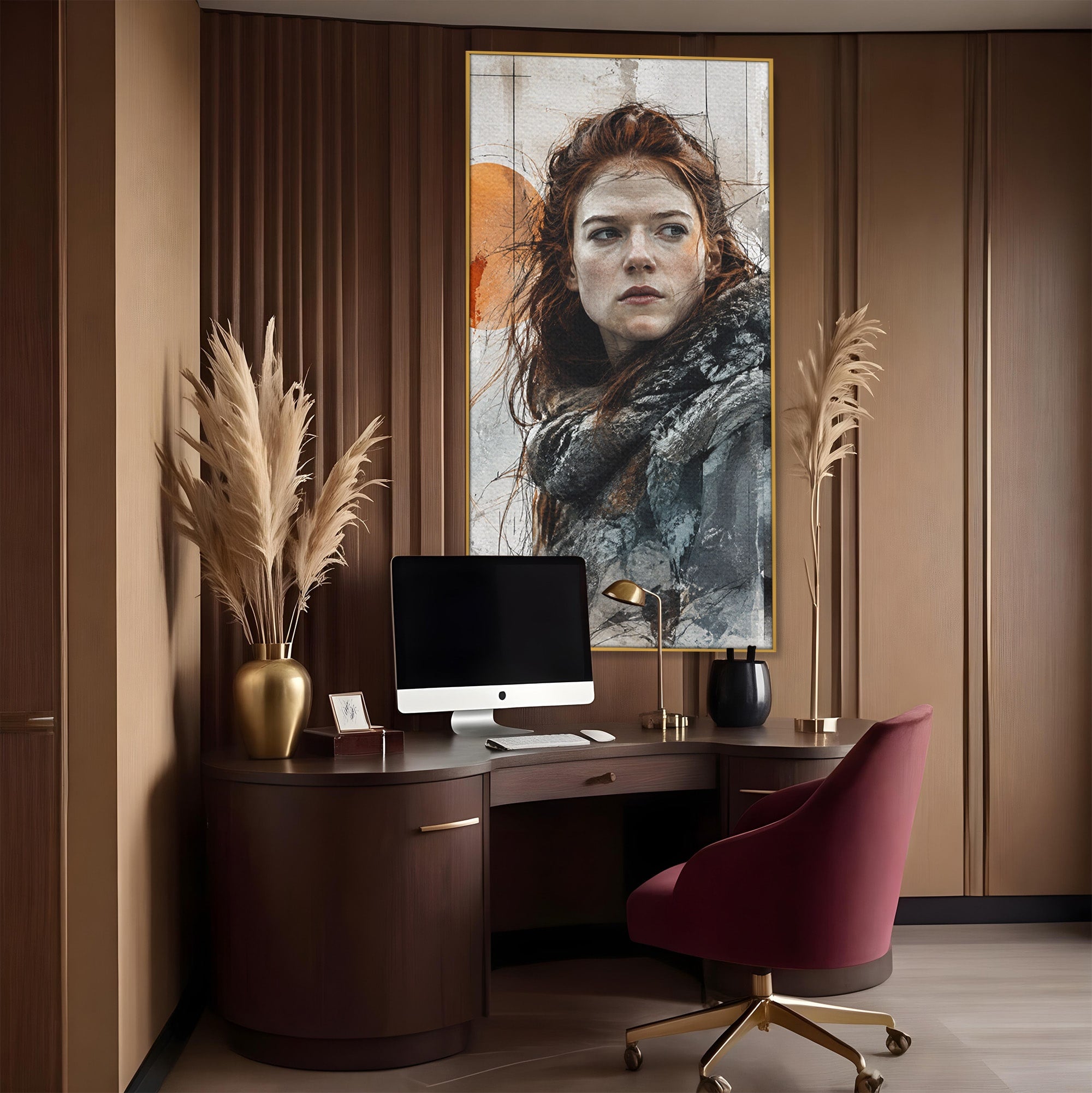 Tablou Canvas Premium LuxCanva® PI1201, Luptatoare cu Par Rosu, Portret, Femeie, Contemporan, Arta, Emotie, Living, Birou, Culori Vibrante