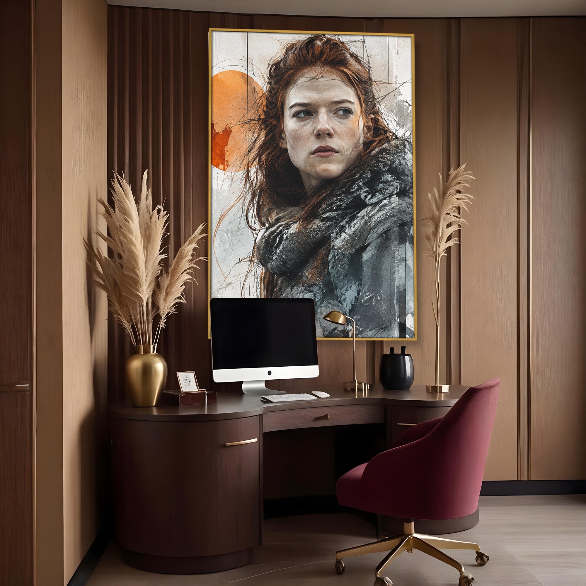 Tablou Canvas Premium LuxCanva® PI1201, Luptatoare cu Par Rosu, Portret, Femeie, Contemporan, Arta, Emotie, Living, Birou, Culori Vibrante
