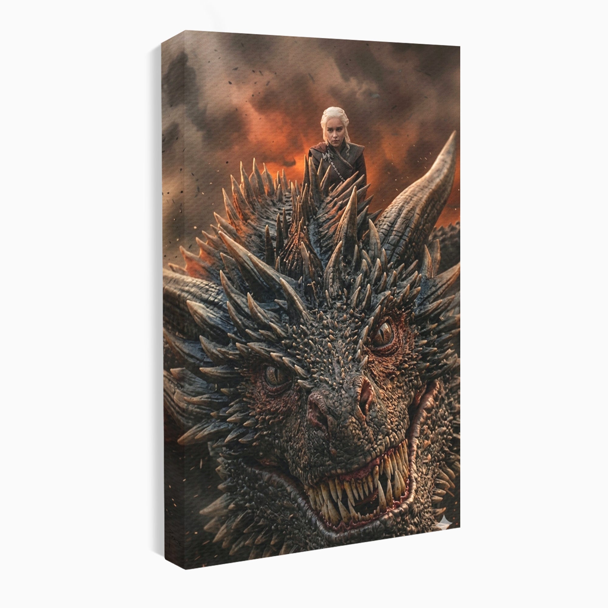 Tablou Canvas Premium LuxCanva® PI1202, Dragon In Zbor, Daenerys, Fantezie, Aventura, Epica, Dormitor, Culori Vibrante