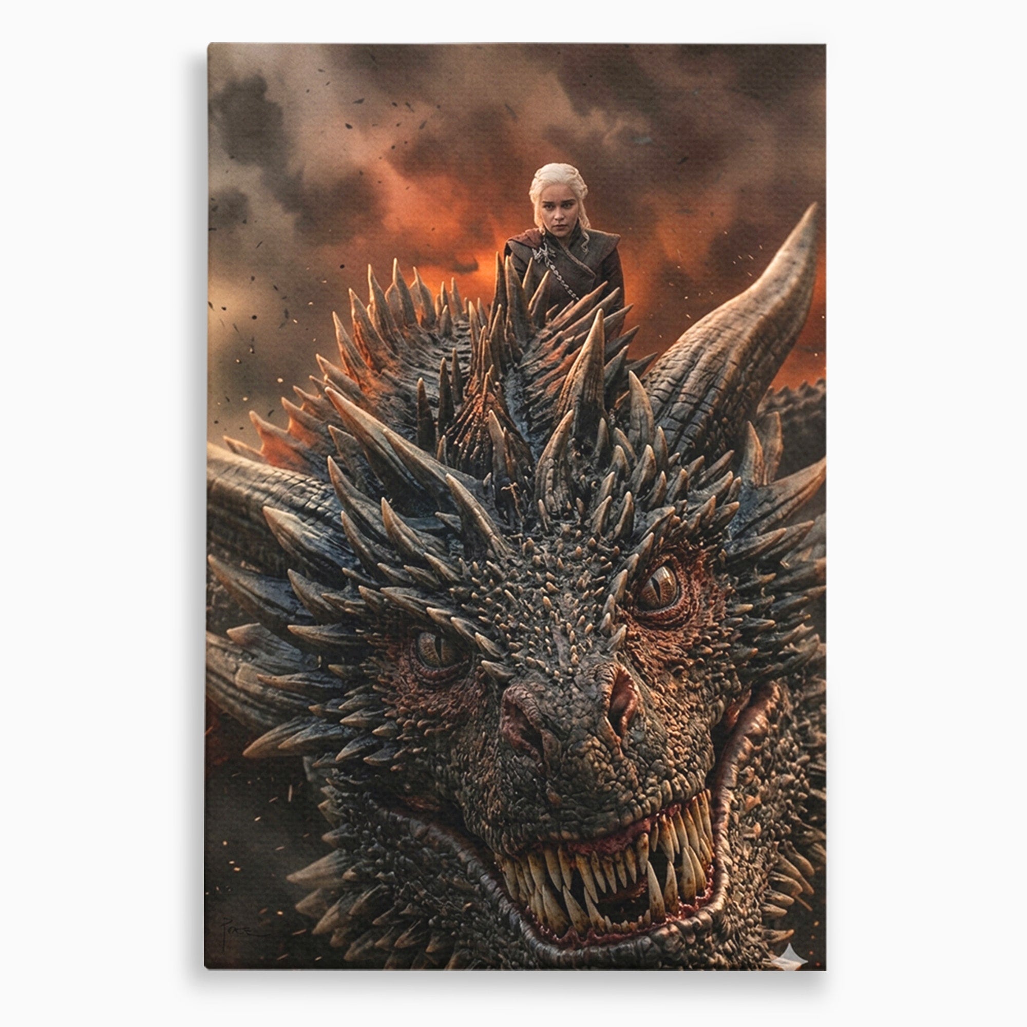 Tablou Canvas Premium LuxCanva® PI1202, Dragon In Zbor, Daenerys, Fantezie, Aventura, Epica, Dormitor, Culori Vibrante