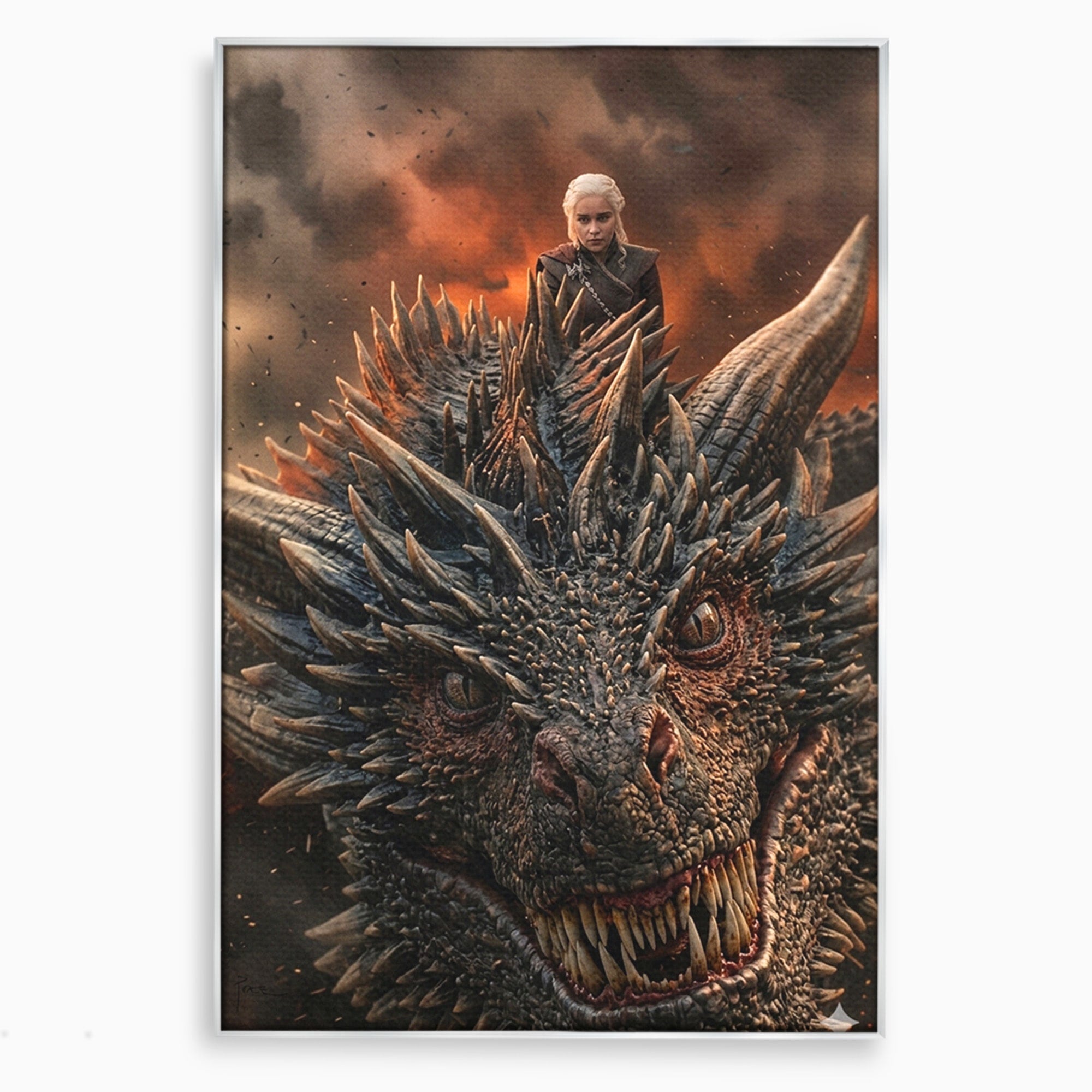 Tablou Canvas Premium LuxCanva® PI1202, Dragon In Zbor, Daenerys, Fantezie, Aventura, Epica, Dormitor, Culori Vibrante