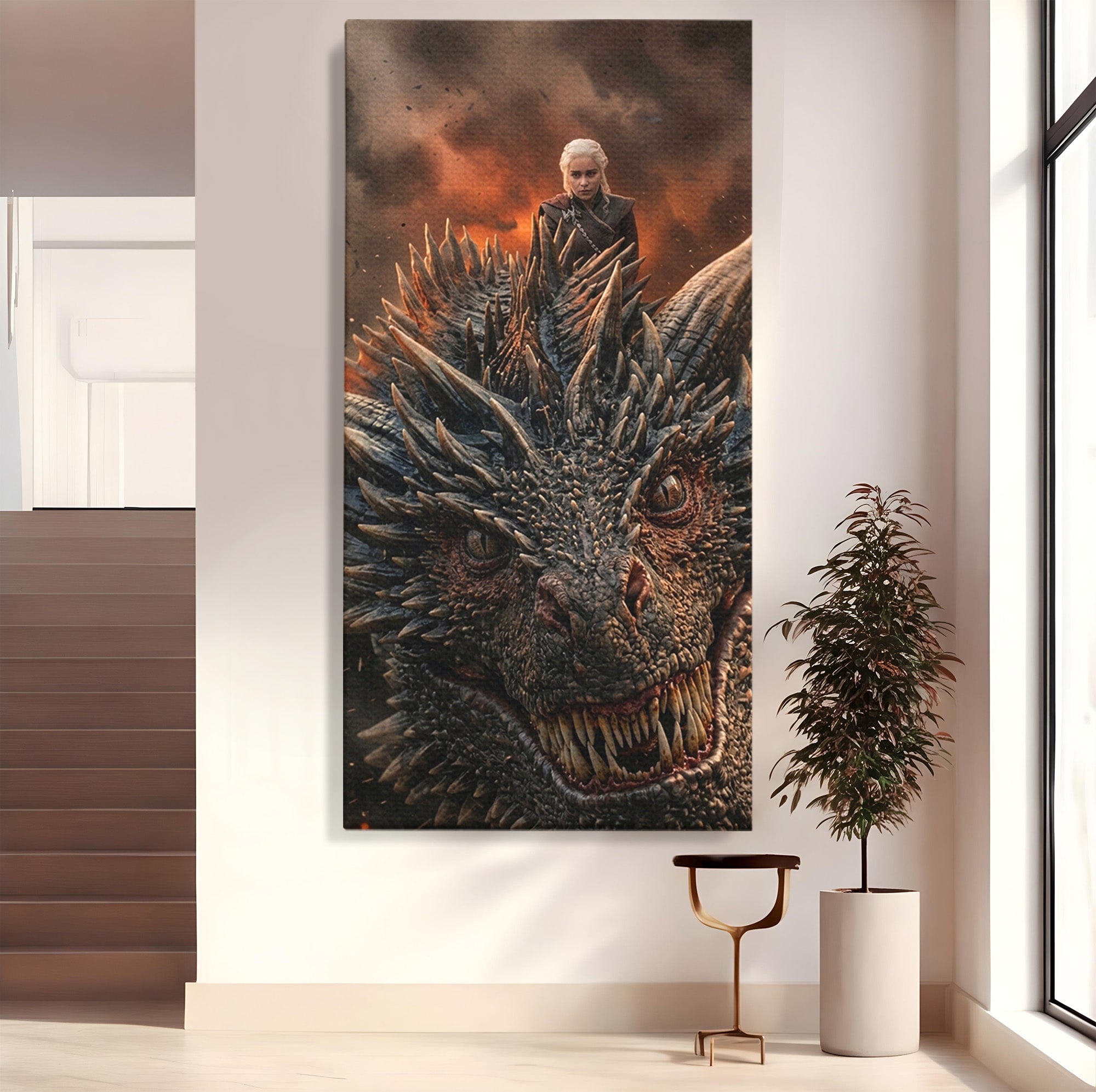 Tablou Canvas Premium LuxCanva® PI1202, Dragon In Zbor, Daenerys, Fantezie, Aventura, Epica, Dormitor, Culori Vibrante