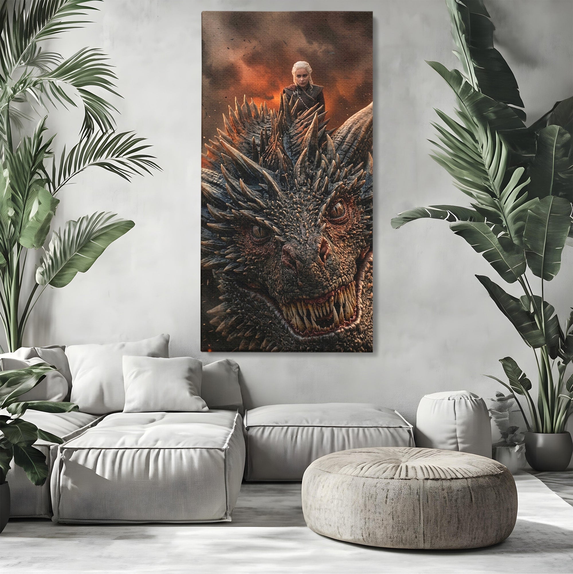 Tablou Canvas Premium LuxCanva® PI1202, Dragon In Zbor, Daenerys, Fantezie, Aventura, Epica, Dormitor, Culori Vibrante