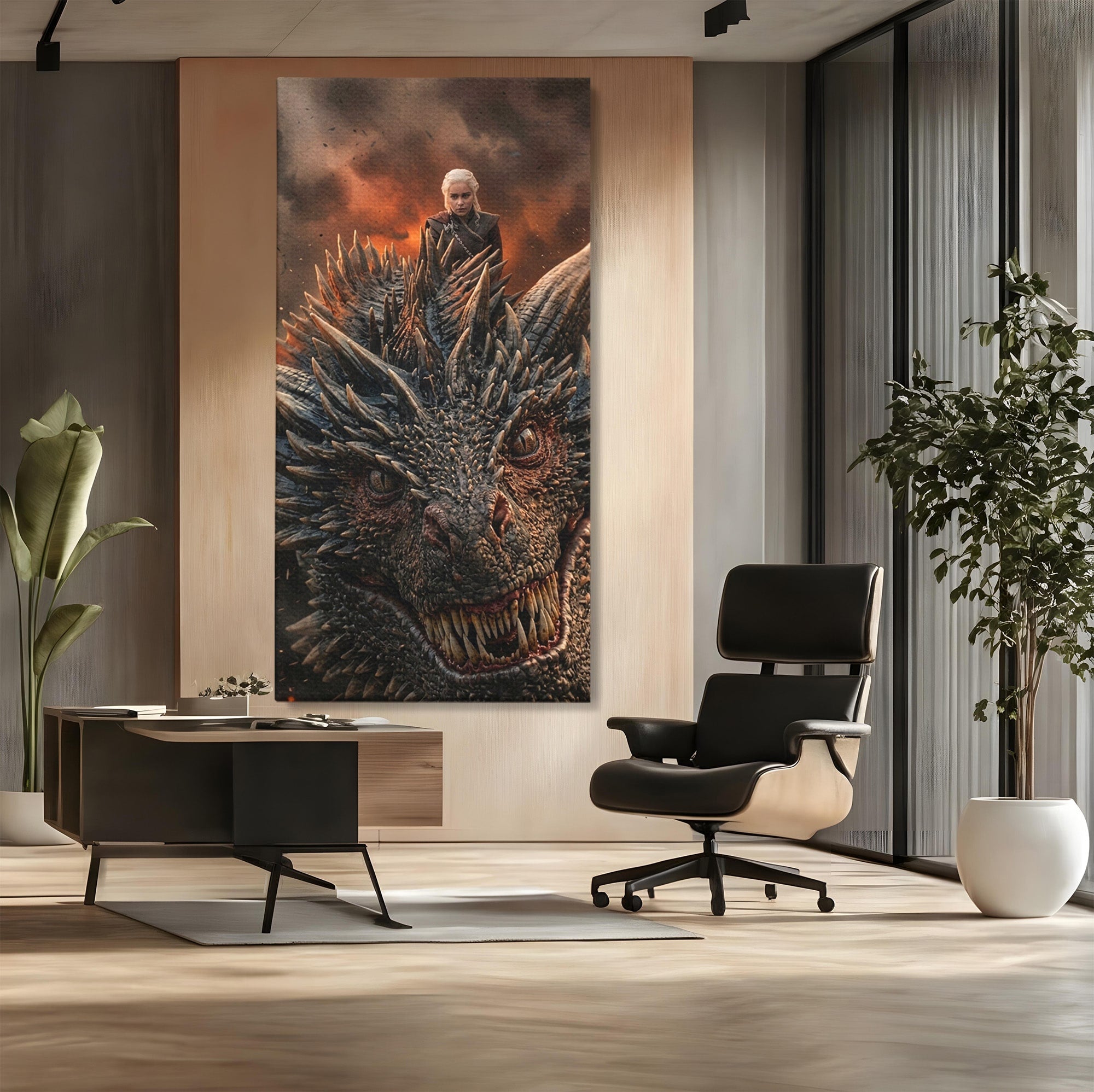 Tablou Canvas Premium LuxCanva® PI1202, Dragon In Zbor, Daenerys, Fantezie, Aventura, Epica, Dormitor, Culori Vibrante