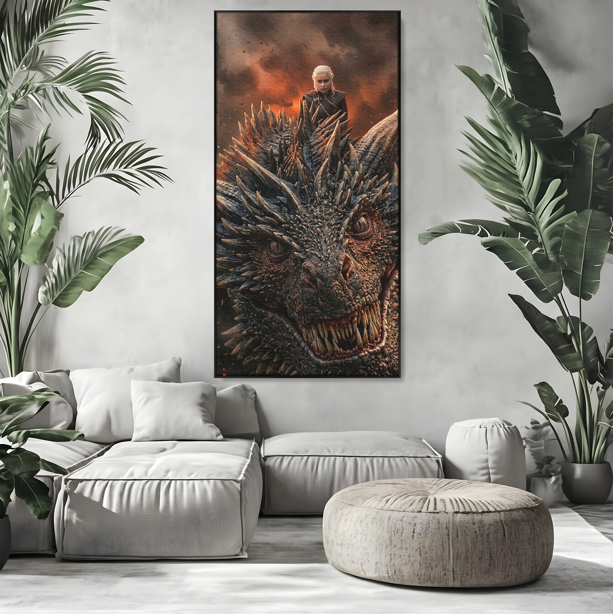 Tablou Canvas Premium LuxCanva® PI1202, Dragon In Zbor, Daenerys, Fantezie, Aventura, Epica, Dormitor, Culori Vibrante