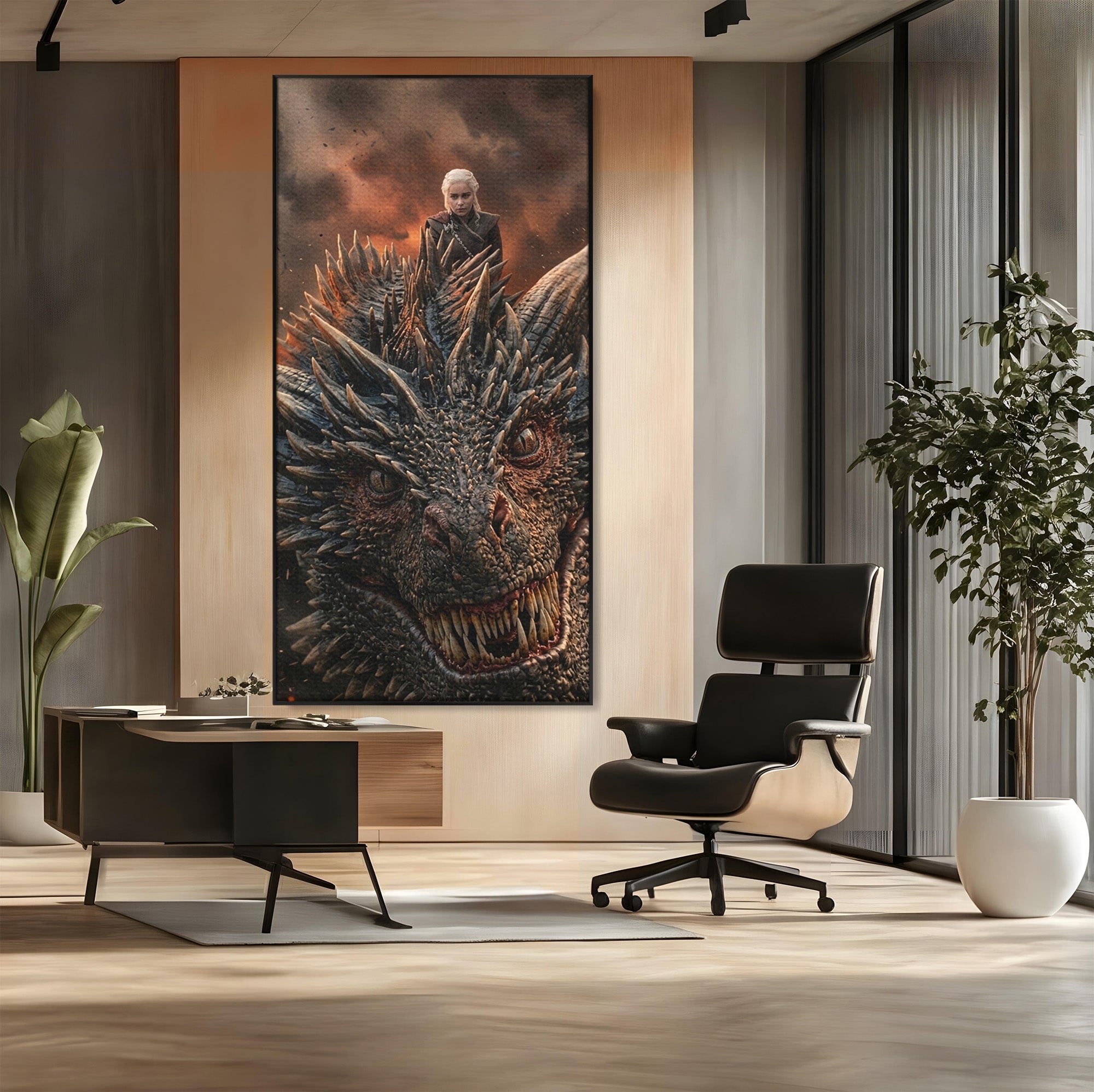 Tablou Canvas Premium LuxCanva® PI1202, Dragon In Zbor, Daenerys, Fantezie, Aventura, Epica, Dormitor, Culori Vibrante