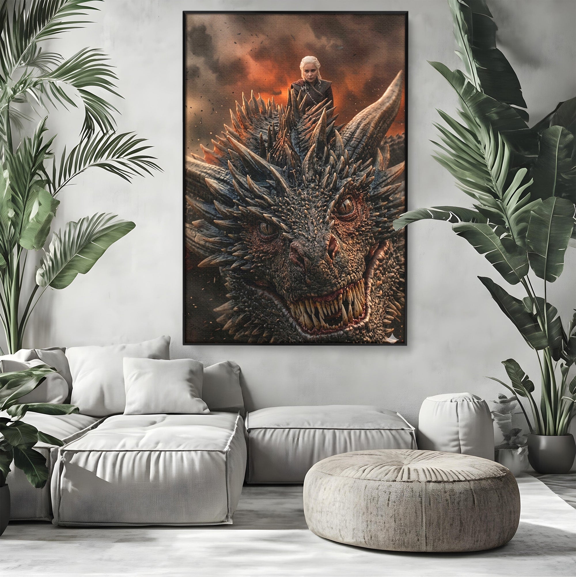 Tablou Canvas Premium LuxCanva® PI1202, Dragon In Zbor, Daenerys, Fantezie, Aventura, Epica, Dormitor, Culori Vibrante