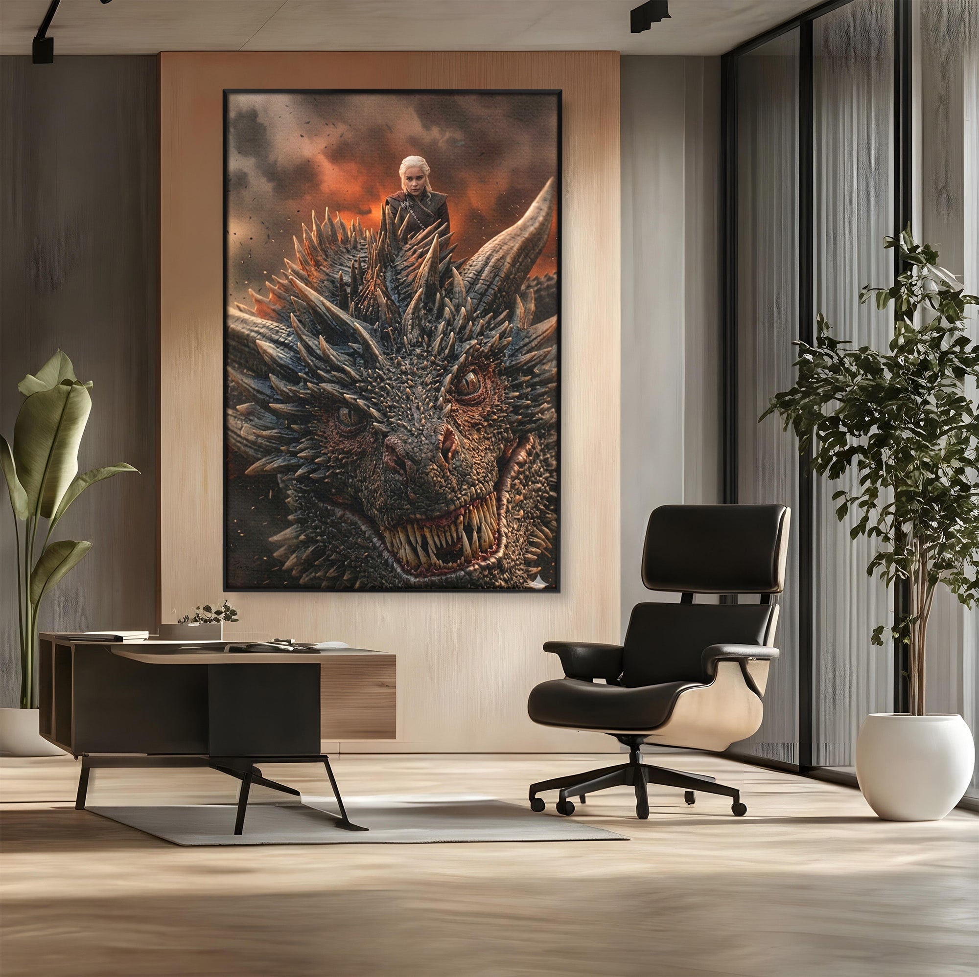 Tablou Canvas Premium LuxCanva® PI1202, Dragon In Zbor, Daenerys, Fantezie, Aventura, Epica, Dormitor, Culori Vibrante
