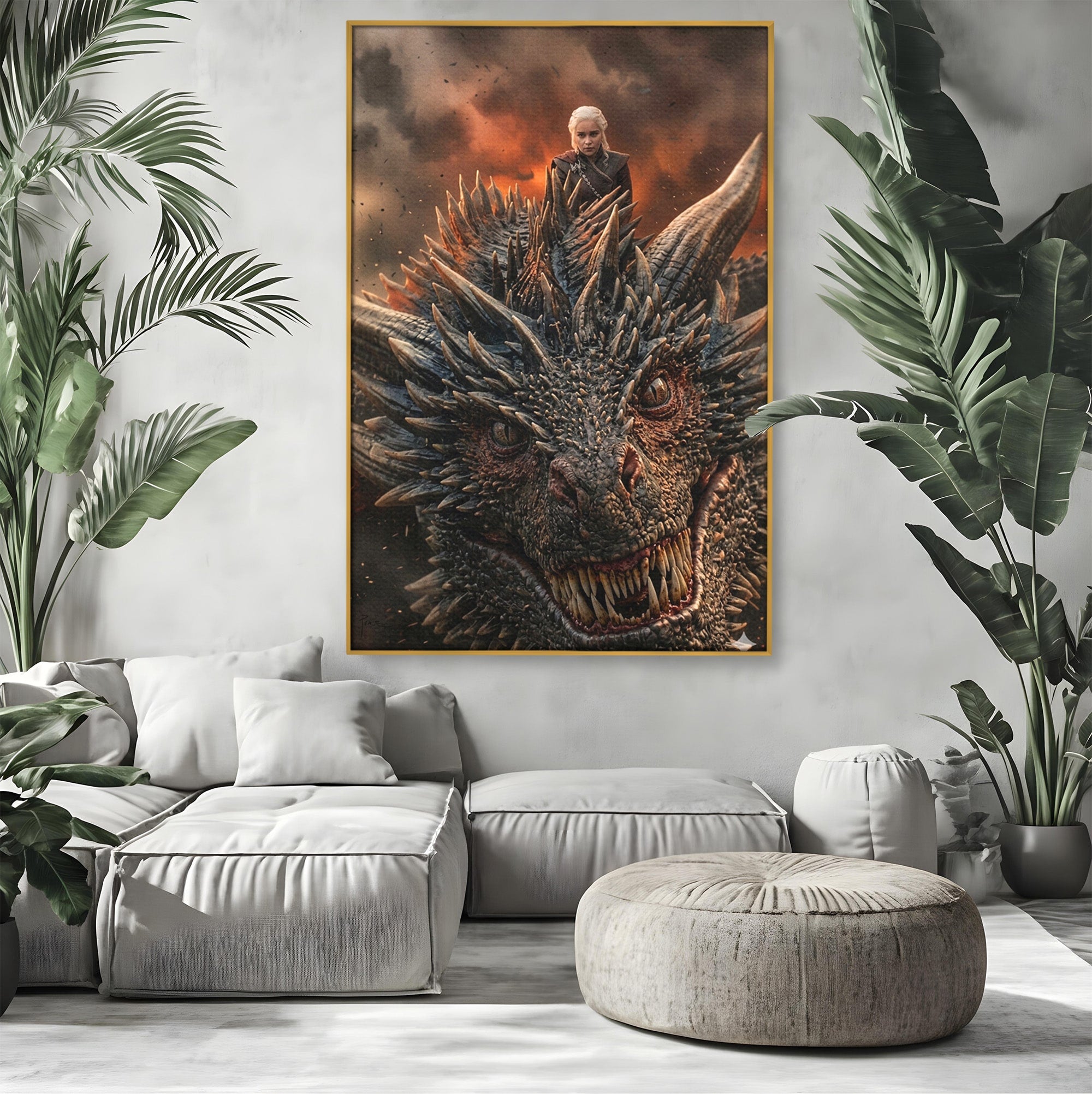 Tablou Canvas Premium LuxCanva® PI1202, Dragon In Zbor, Daenerys, Fantezie, Aventura, Epica, Dormitor, Culori Vibrante