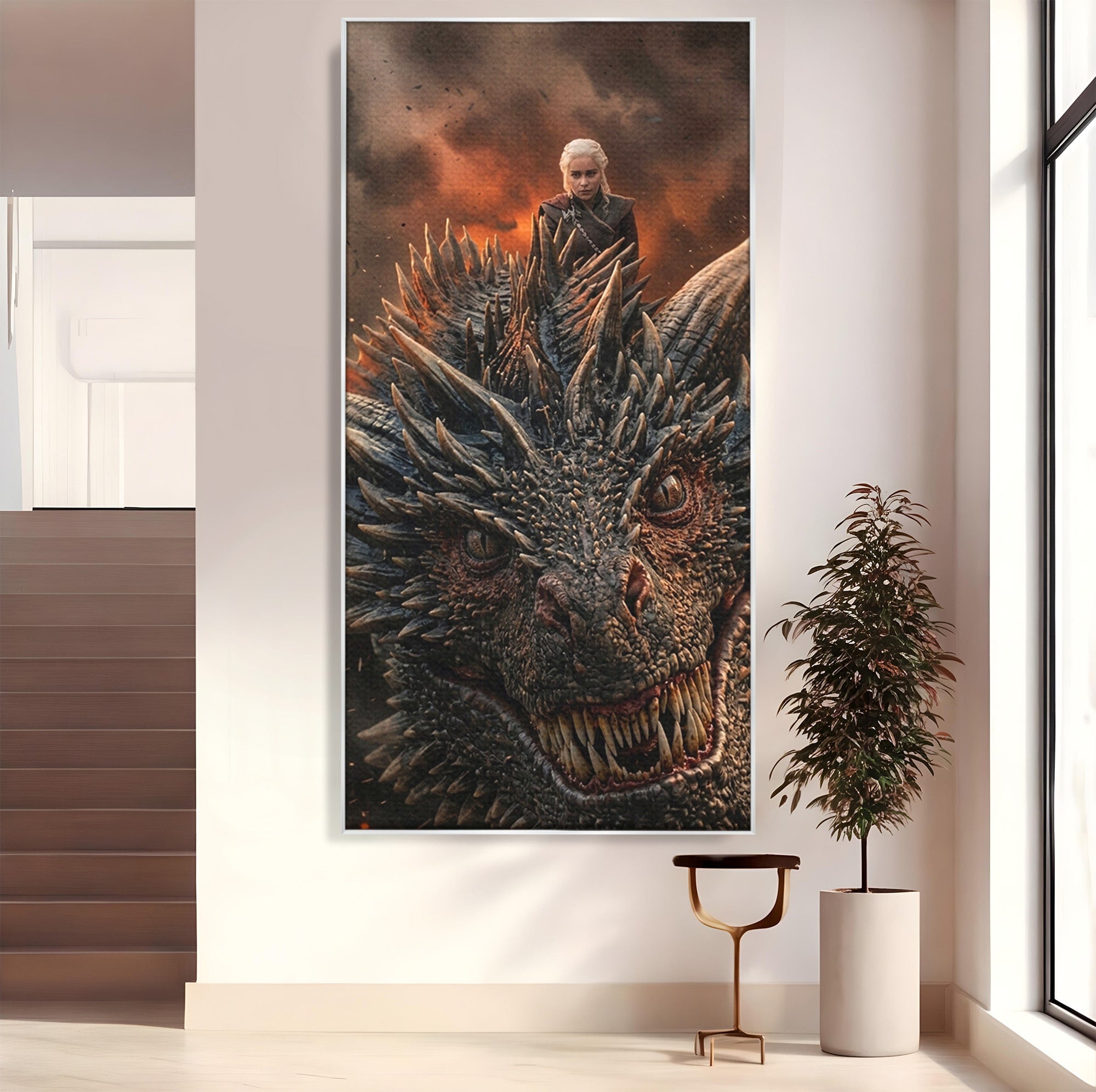 Tablou Canvas Premium LuxCanva® PI1202, Dragon In Zbor, Daenerys, Fantezie, Aventura, Epica, Dormitor, Culori Vibrante