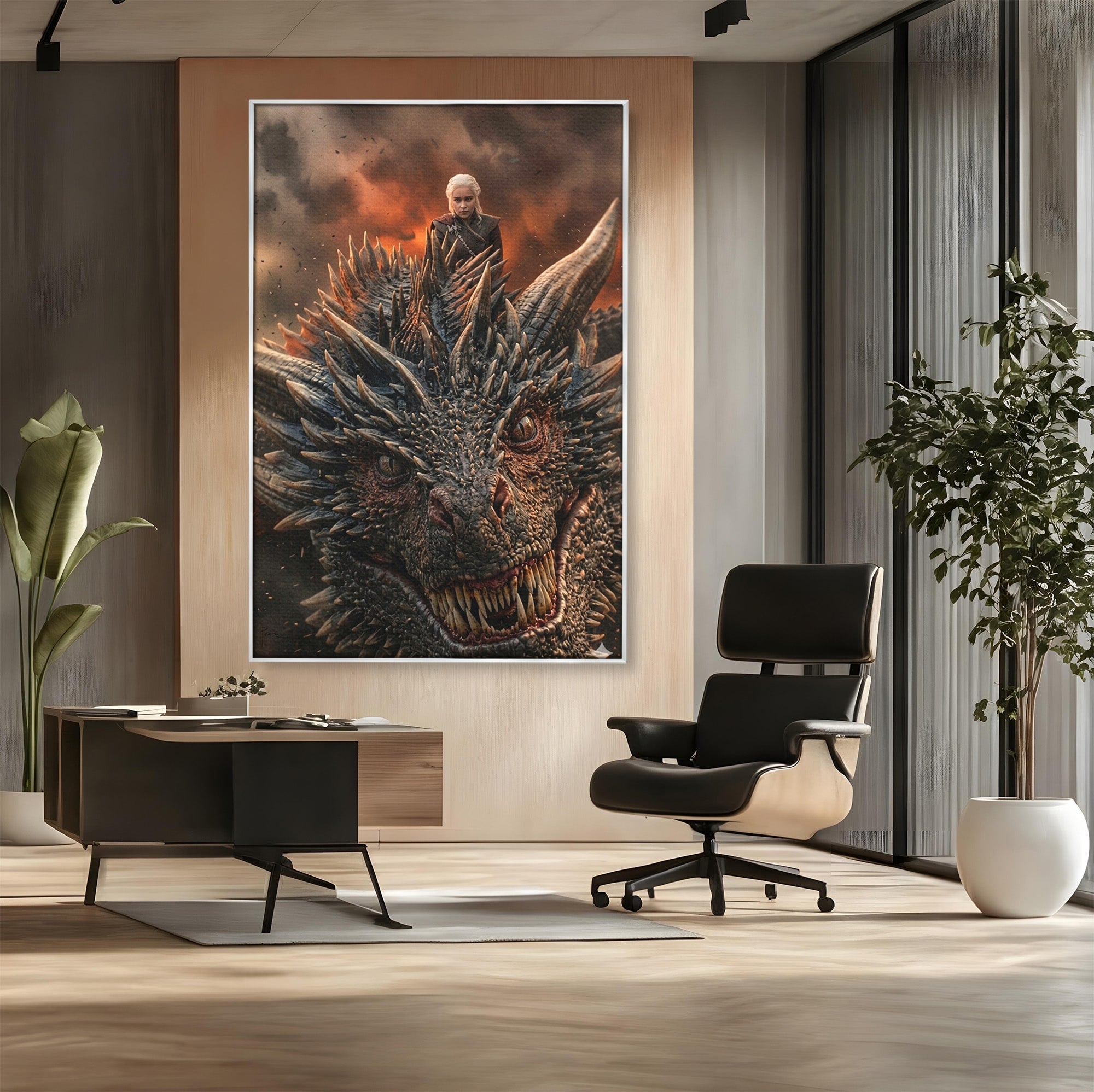 Tablou Canvas Premium LuxCanva® PI1202, Dragon In Zbor, Daenerys, Fantezie, Aventura, Epica, Dormitor, Culori Vibrante