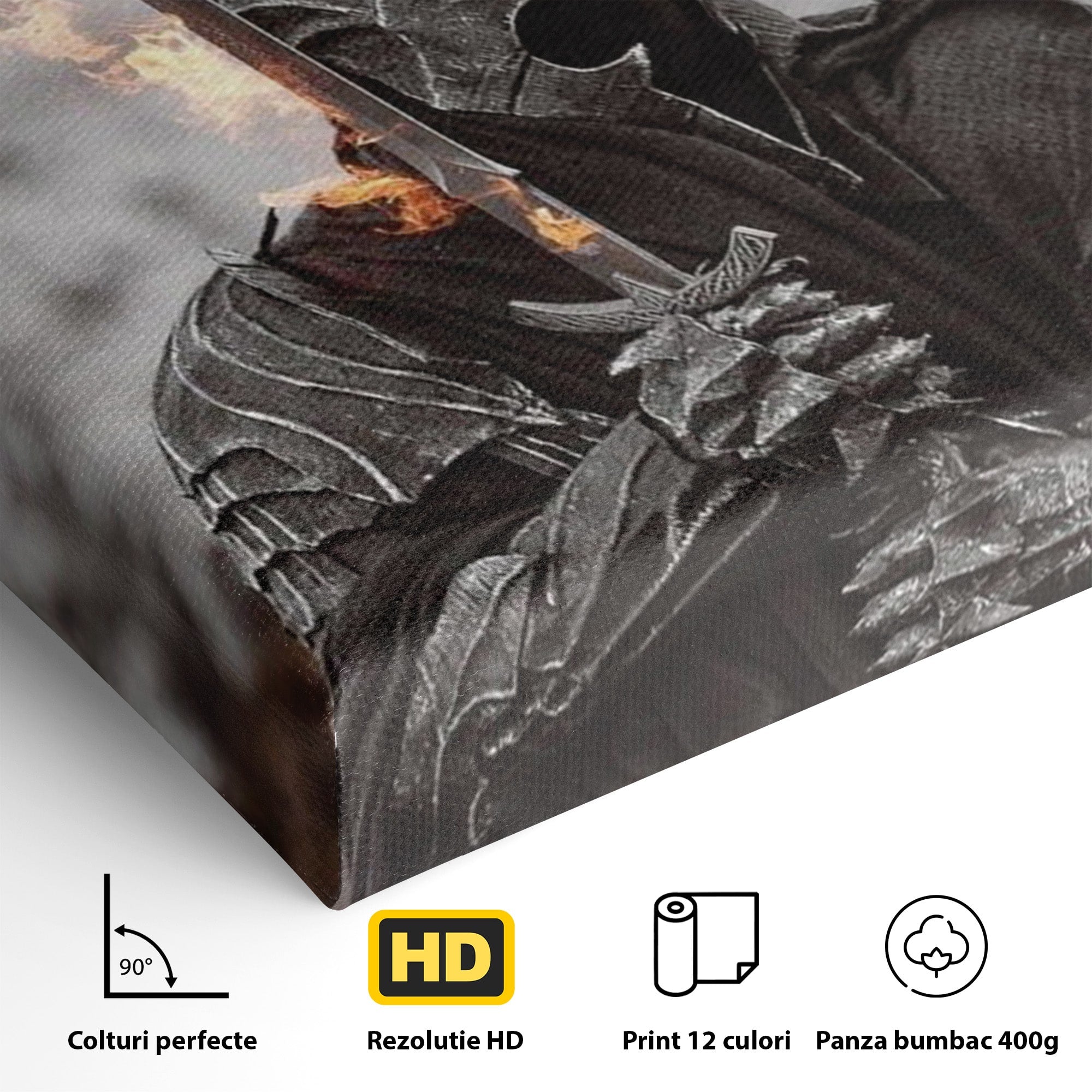 Tablou Canvas Premium LuxCanva® PI1205, Duhurile Inelului, Razboinic, Fantezie, Erou, Sabie, Dormitor, Living, Culori Vibrante