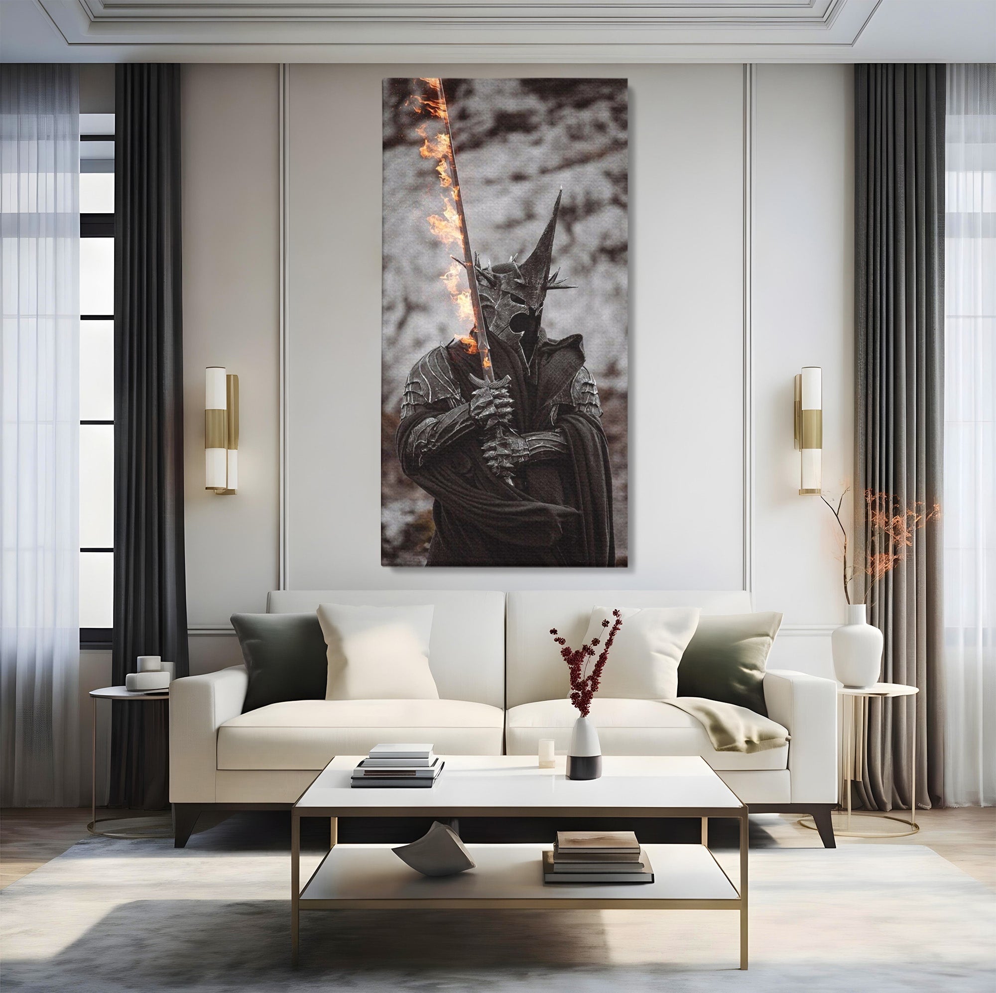 Tablou Canvas Premium LuxCanva® PI1205, Duhurile Inelului, Razboinic, Fantezie, Erou, Sabie, Dormitor, Living, Culori Vibrante